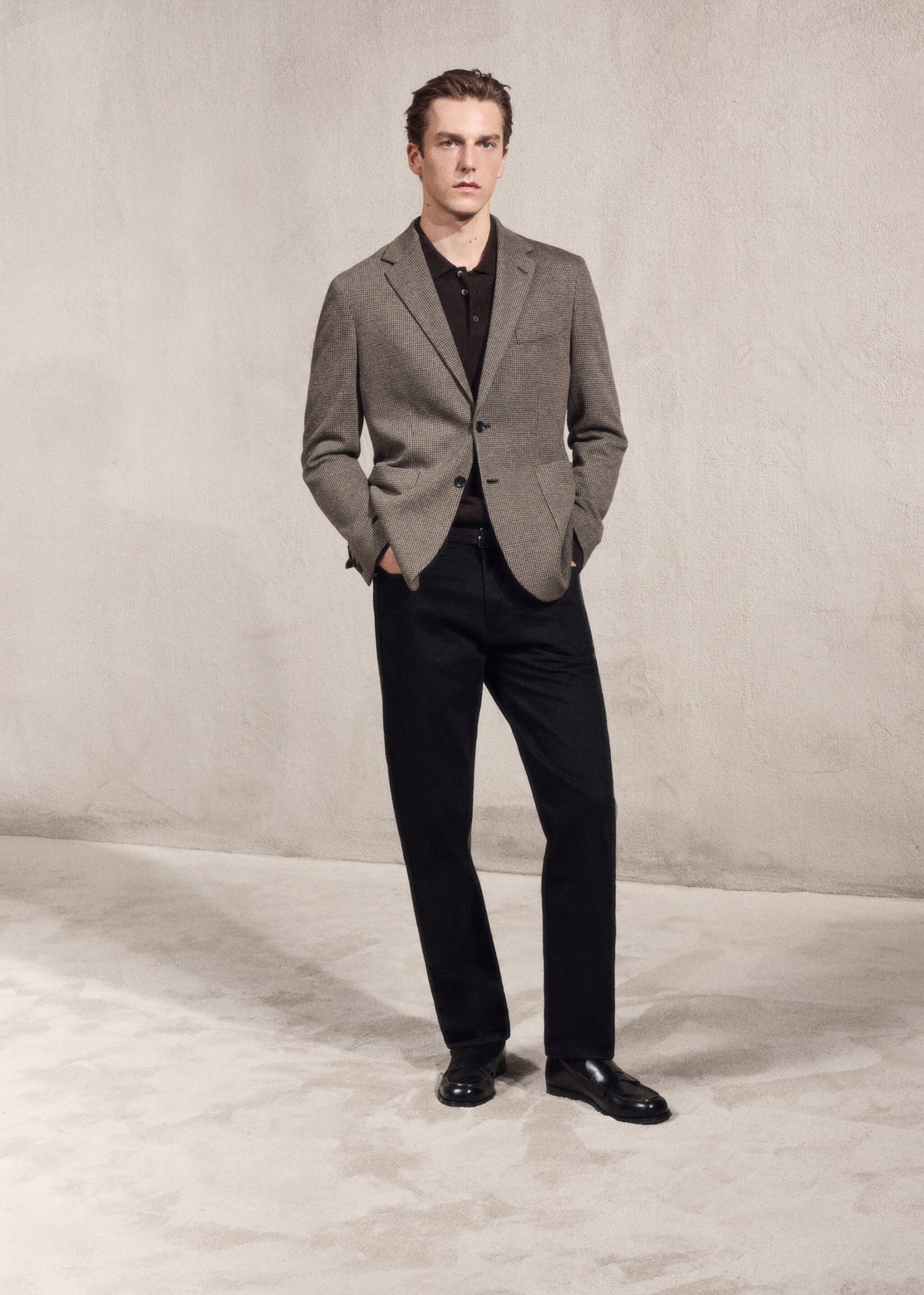 Americana slim fit micro pata de gallo - Detalle del artículo 3, Marrón. Ref: 17067886-00.