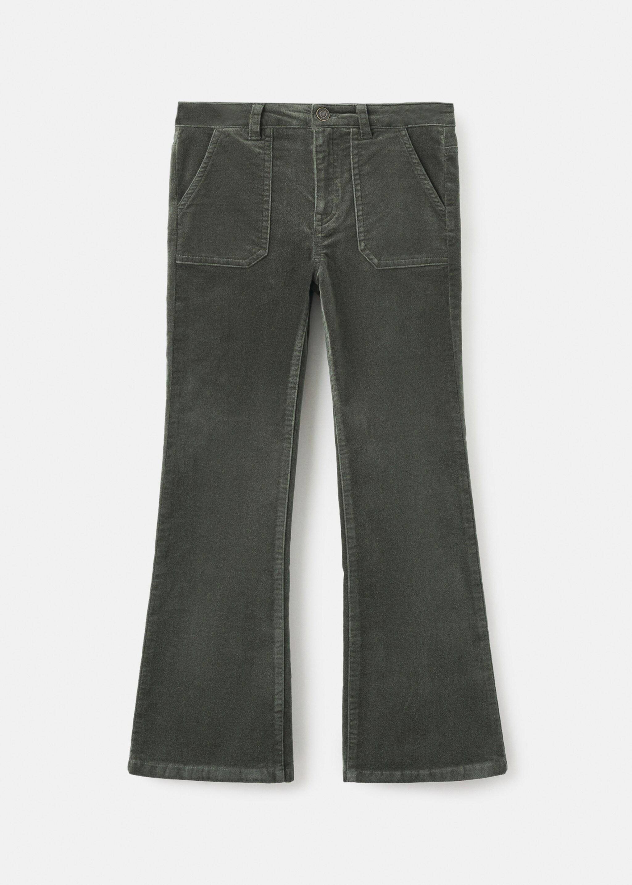 Velvet-effect flare trousers - Article without model, Khaki. Ref: 17067888-00.