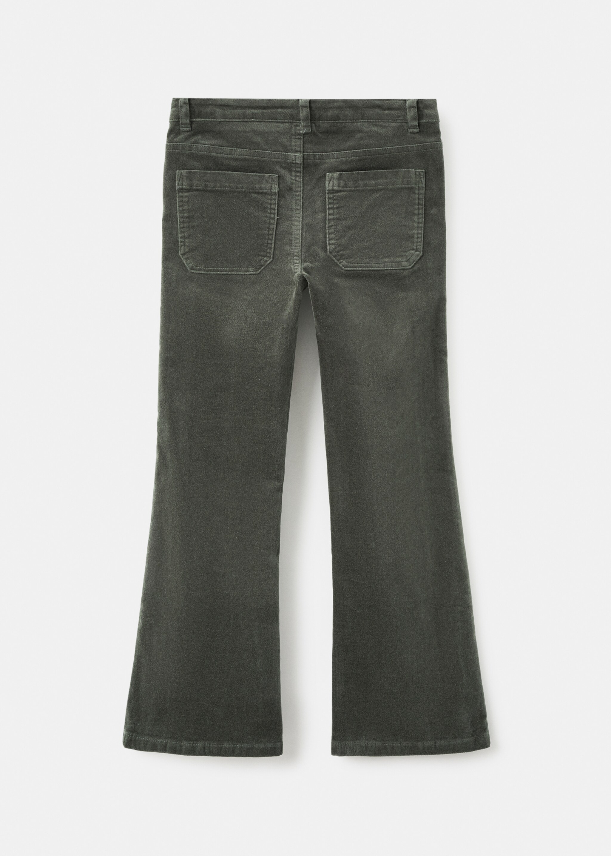 Velvet-effect flare trousers - Reverse of the article, Khaki. Ref: 17067888-00.