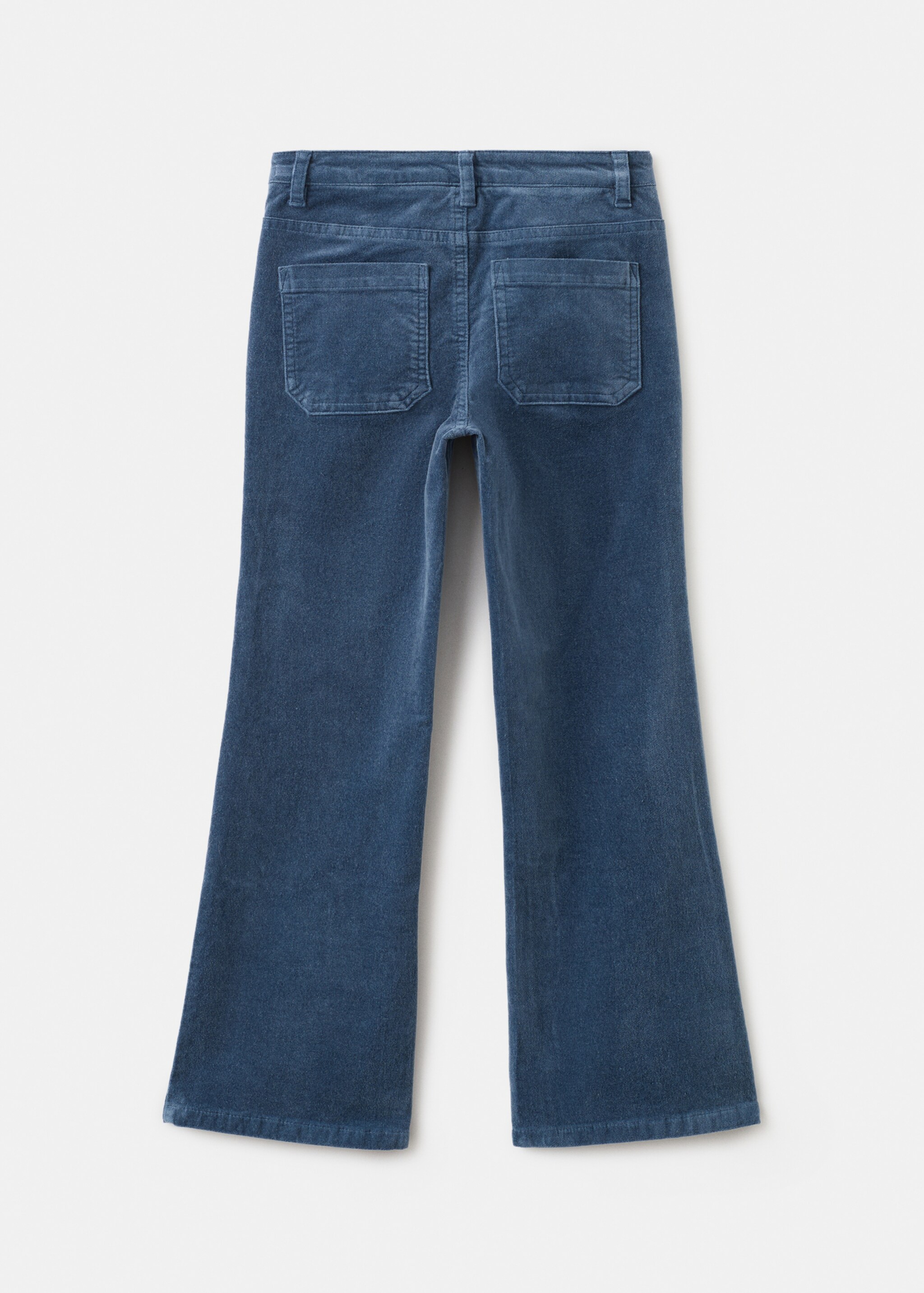 Velvet-effect flare trousers - Reverse of the article, Blue. Ref: 17067888-00.
