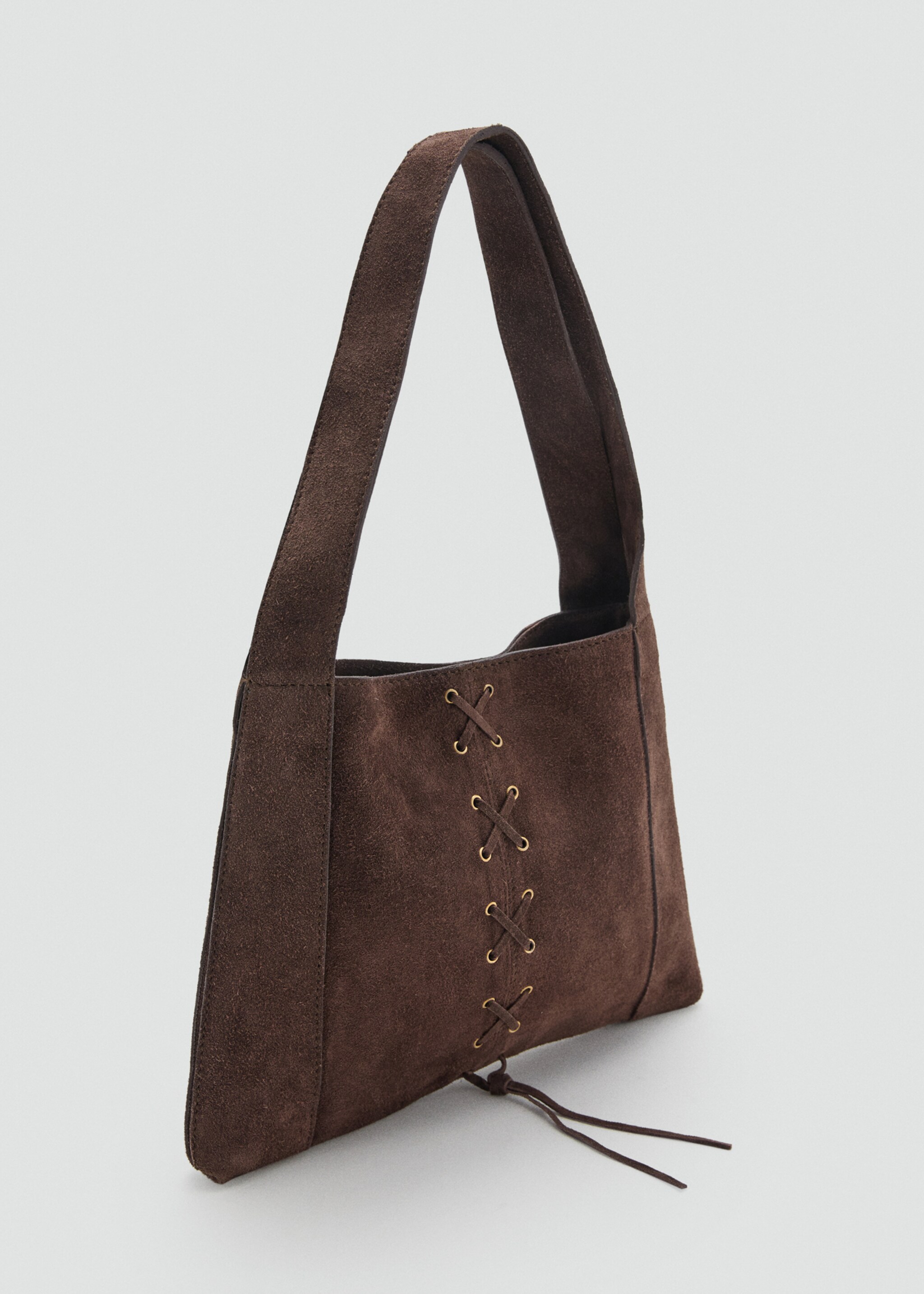 Sac cuir détail cordon - Plan moyen, Chocolat. Ref: 17067891-00.