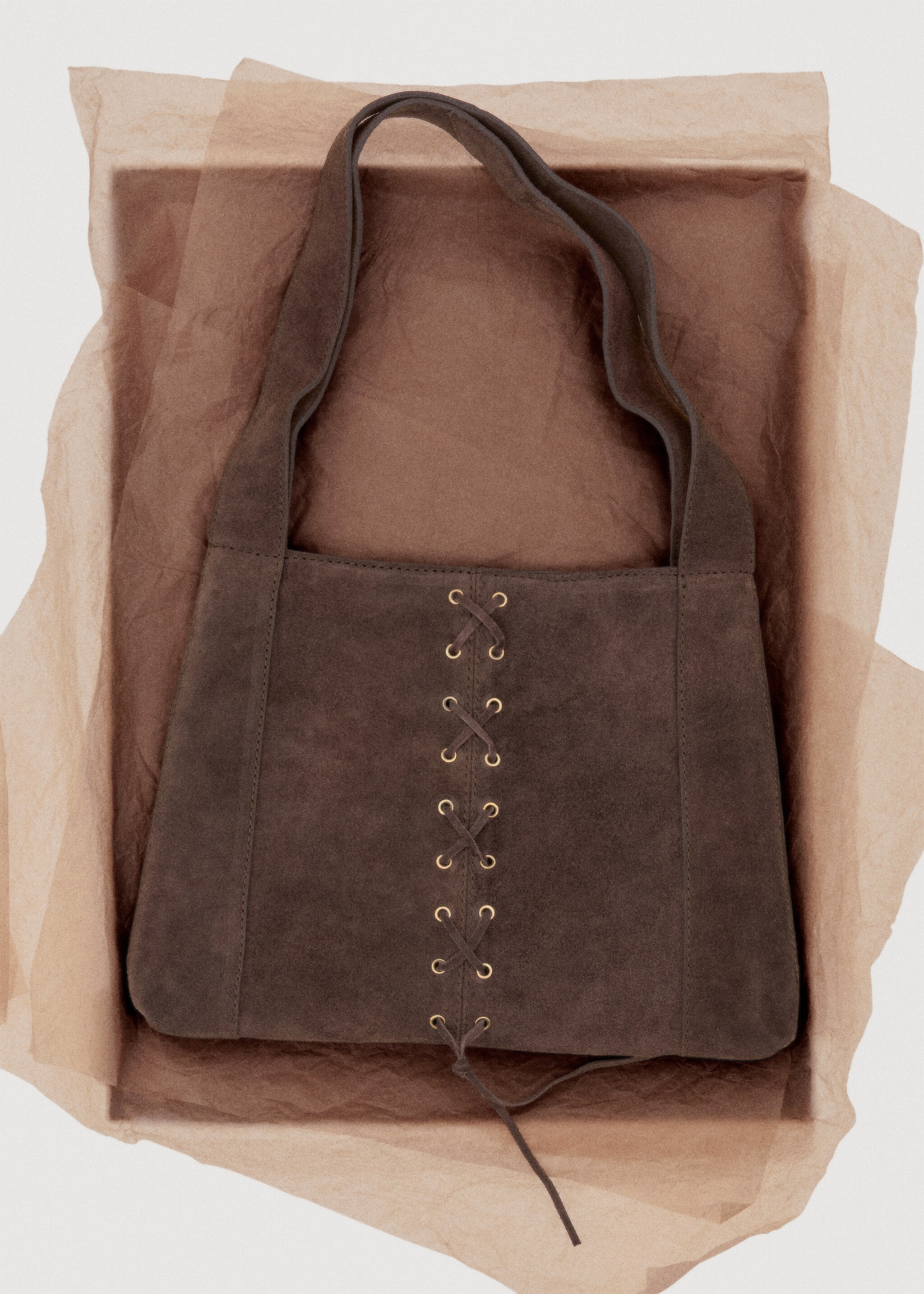 Leather bag with cord detail - Details of the article 7, Chocolate. Ref: 17067891-00.