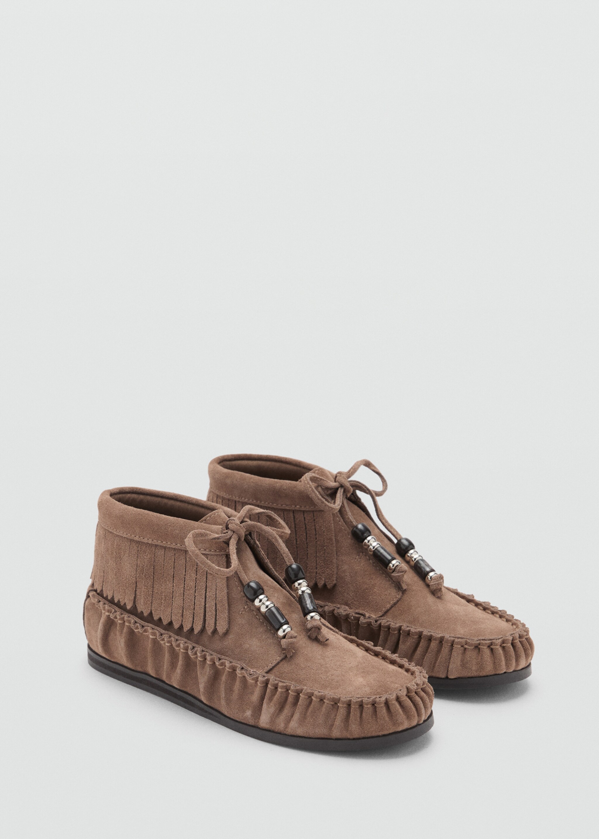 Mocasín piel flecos - Plano medio, Marrón medio. Ref: 17067894-00.