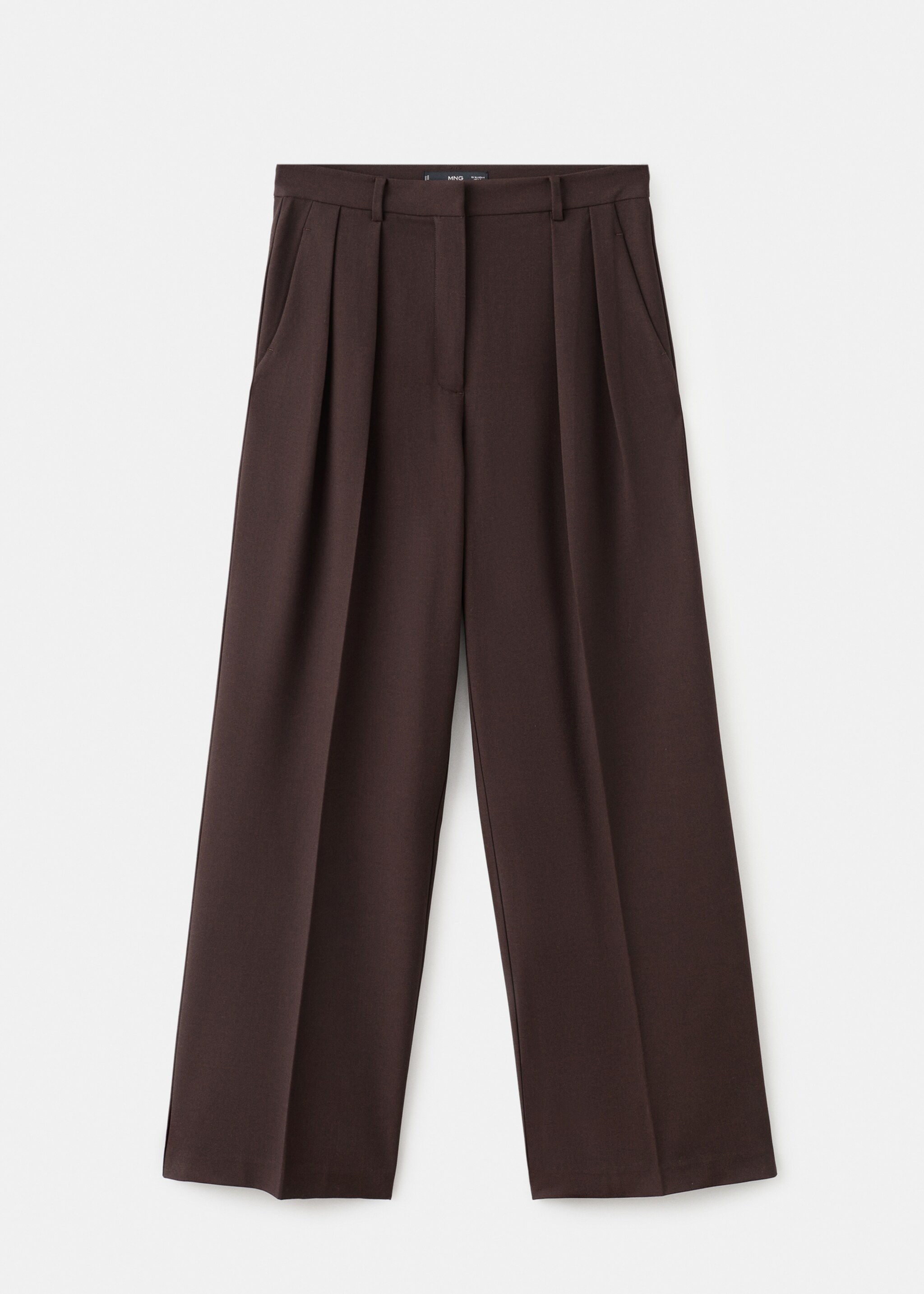Pantalon large à pinces taille moyenne - Article sans modèle, Chocolat. Ref: 17067895-00.