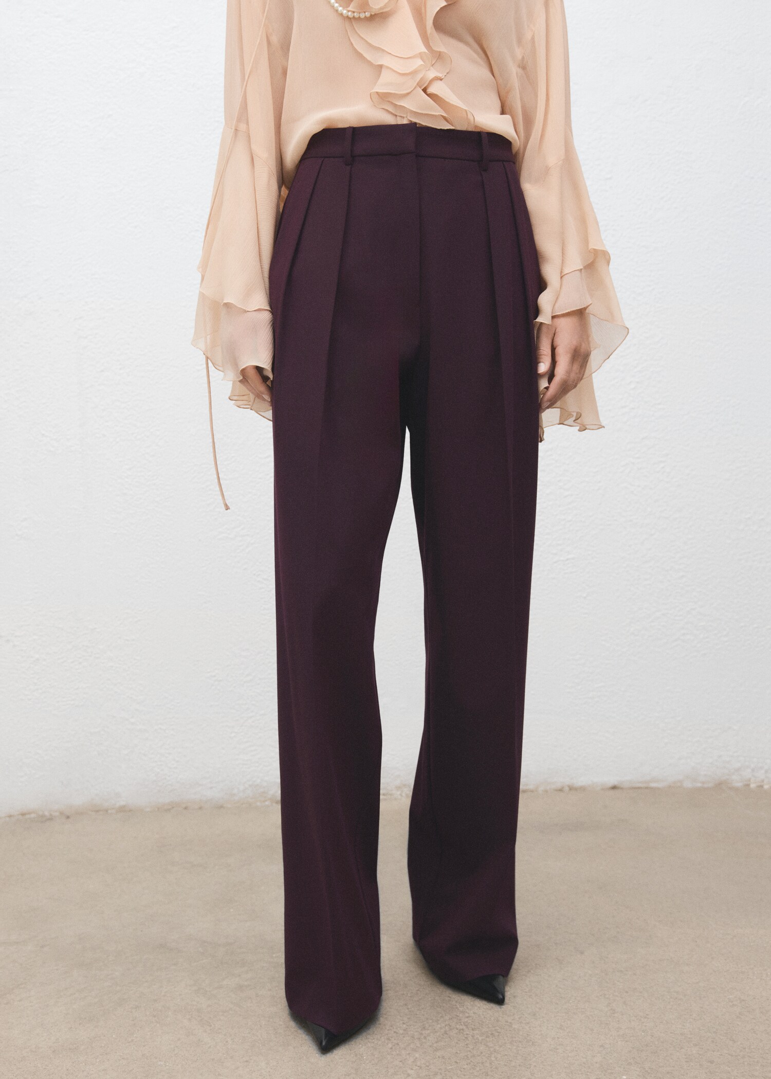 Wide-leg mid-rise pleated trousers - Medium plane