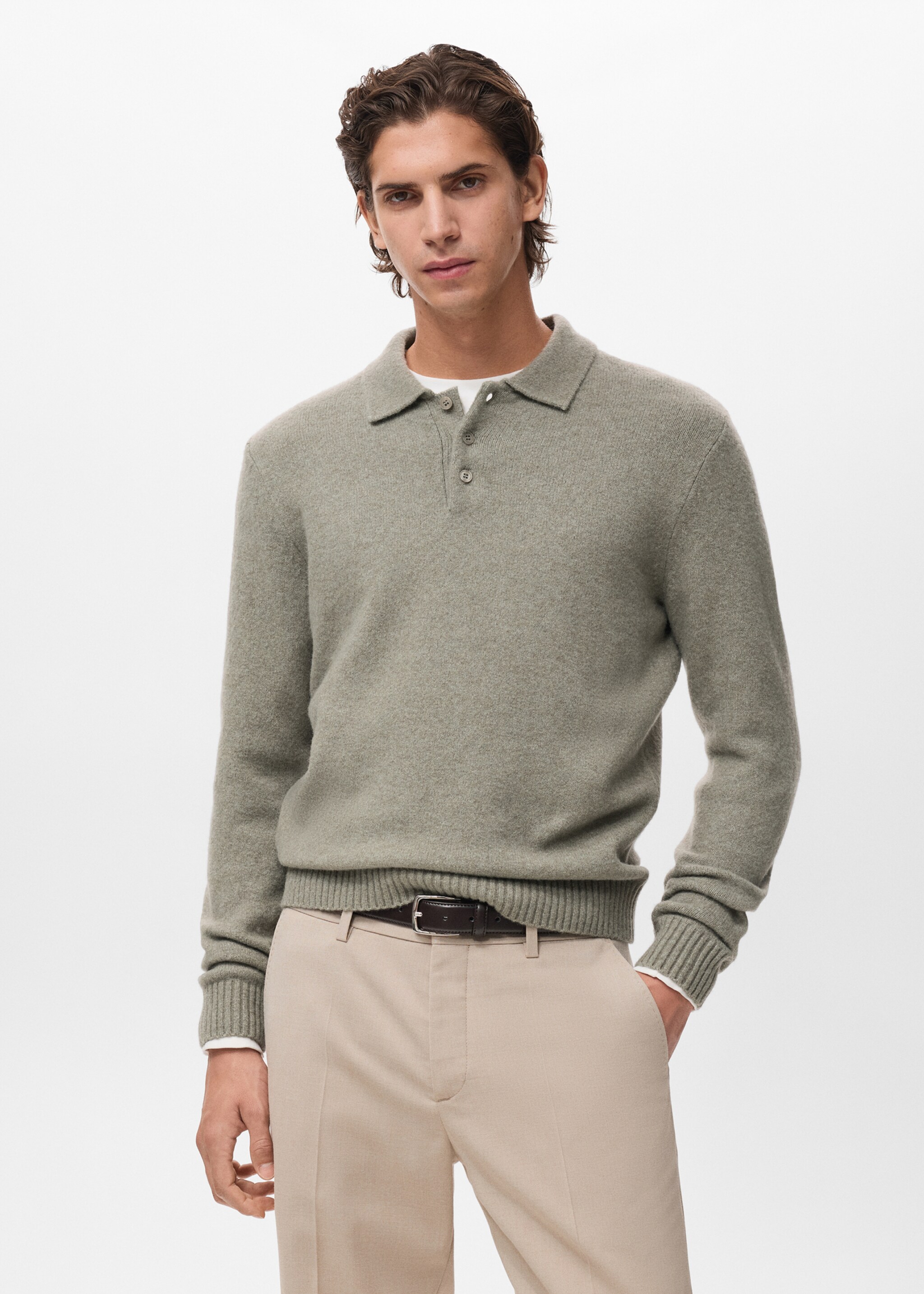 Knitted wool blend polo sweater - Medium plane, Pastel Green. Ref: 17067896-00.