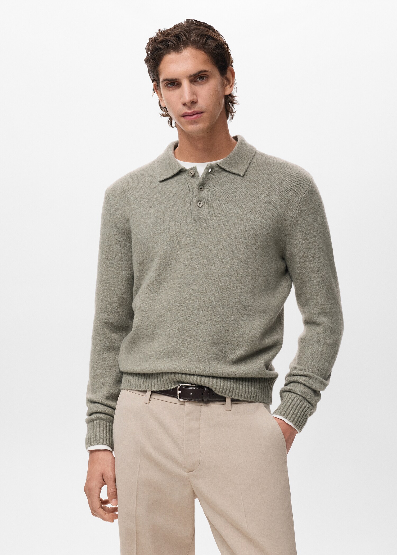 Pull-over polo maille laine mélangée - Plan moyen