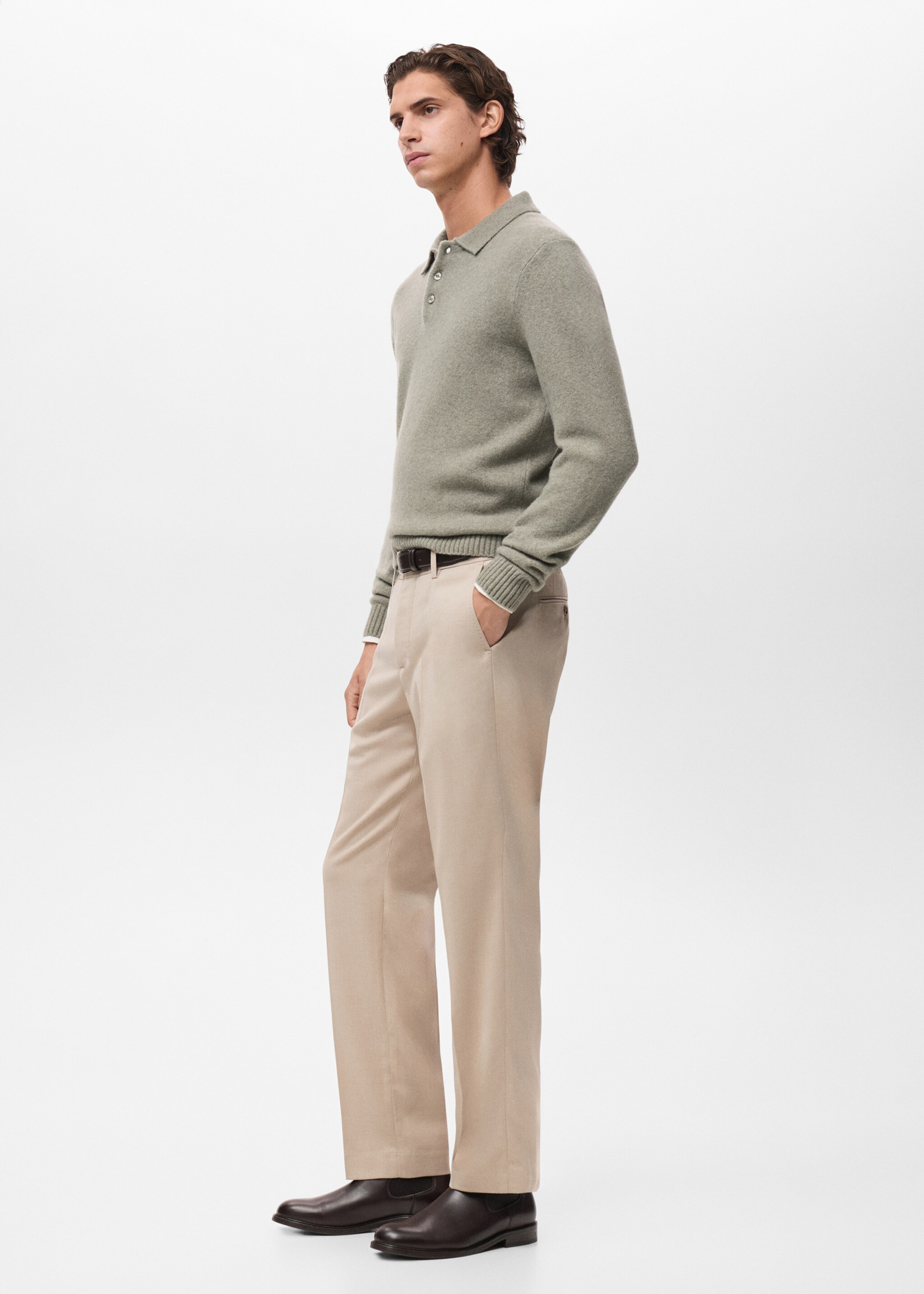 Knitted wool blend polo sweater - Details of the article 2, Pastel Green. Ref: 17067896-00.