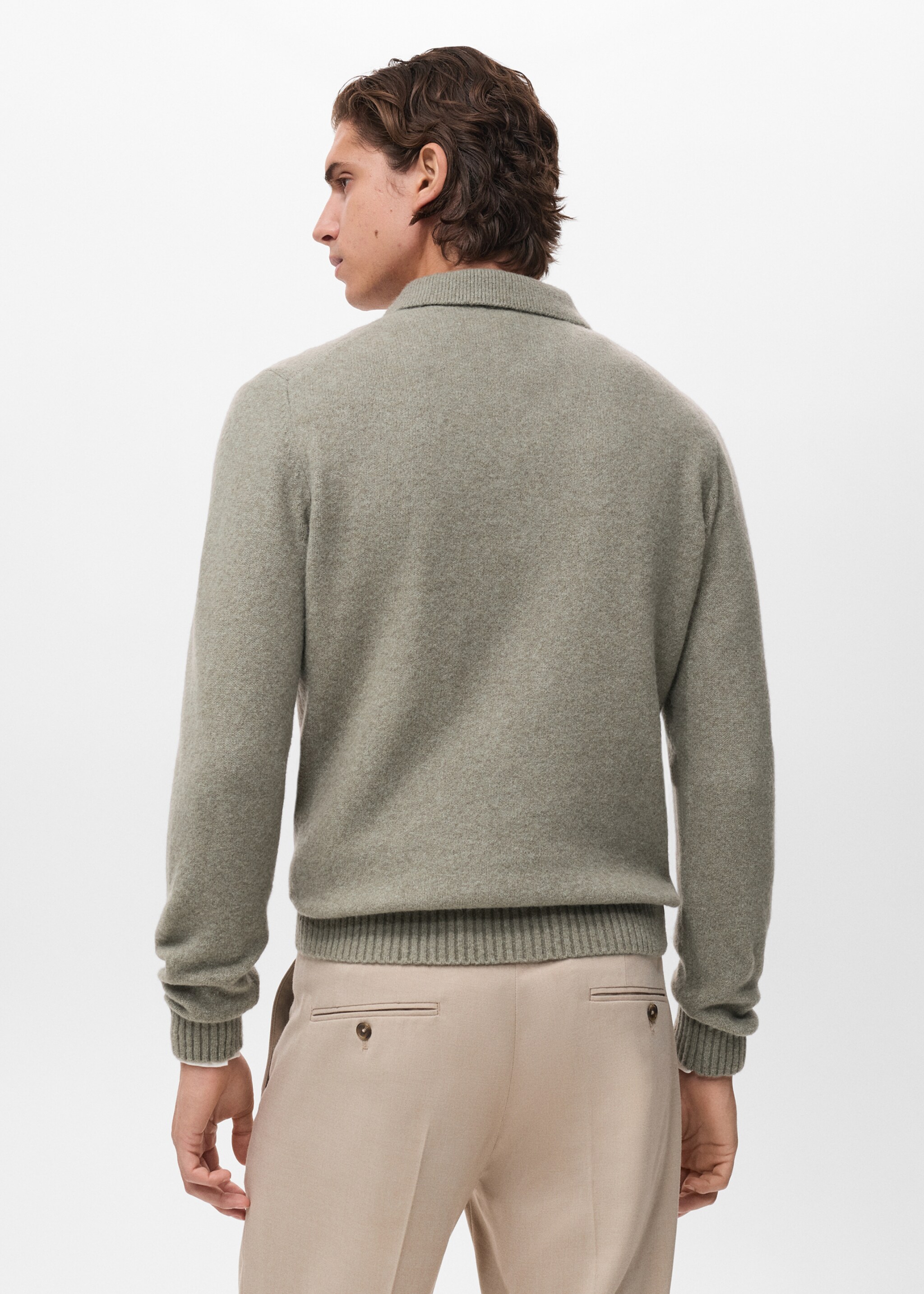 Knitted wool blend polo sweater - Reverse of the article, Pastel Green. Ref: 17067896-00.