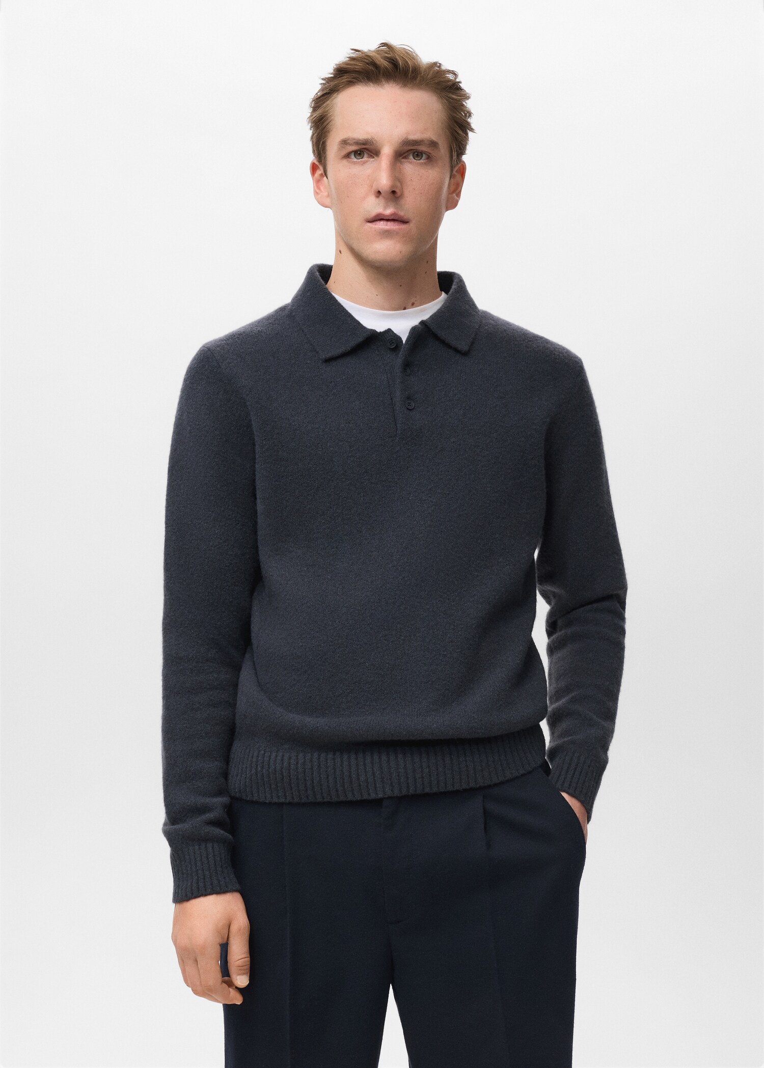 Polo-Stricksweatshirt aus Wollgemisch - Mittlere Ansicht