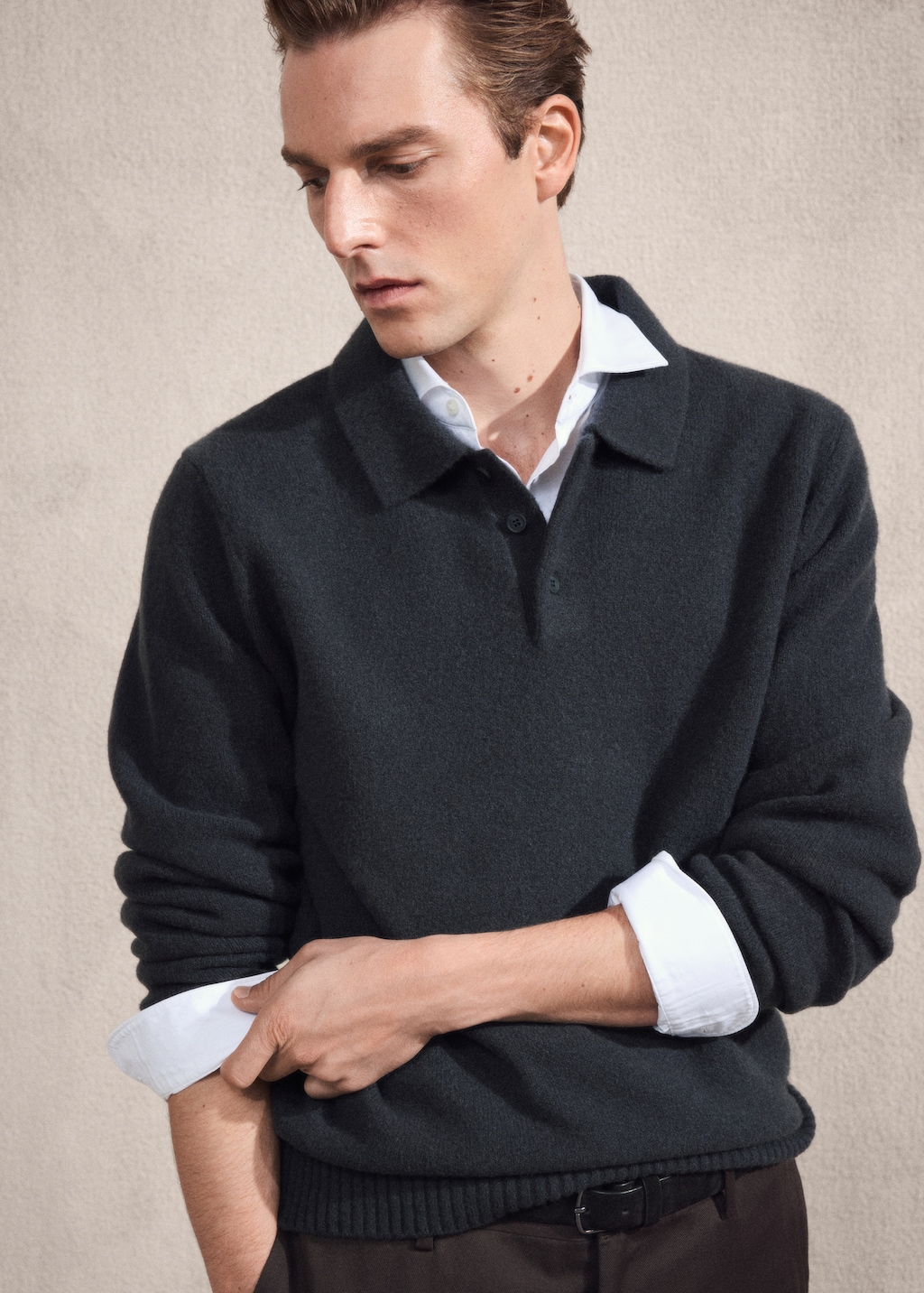 Knitted wool blend polo sweater