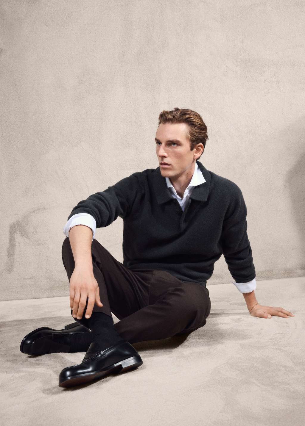 Knitted wool blend polo sweater