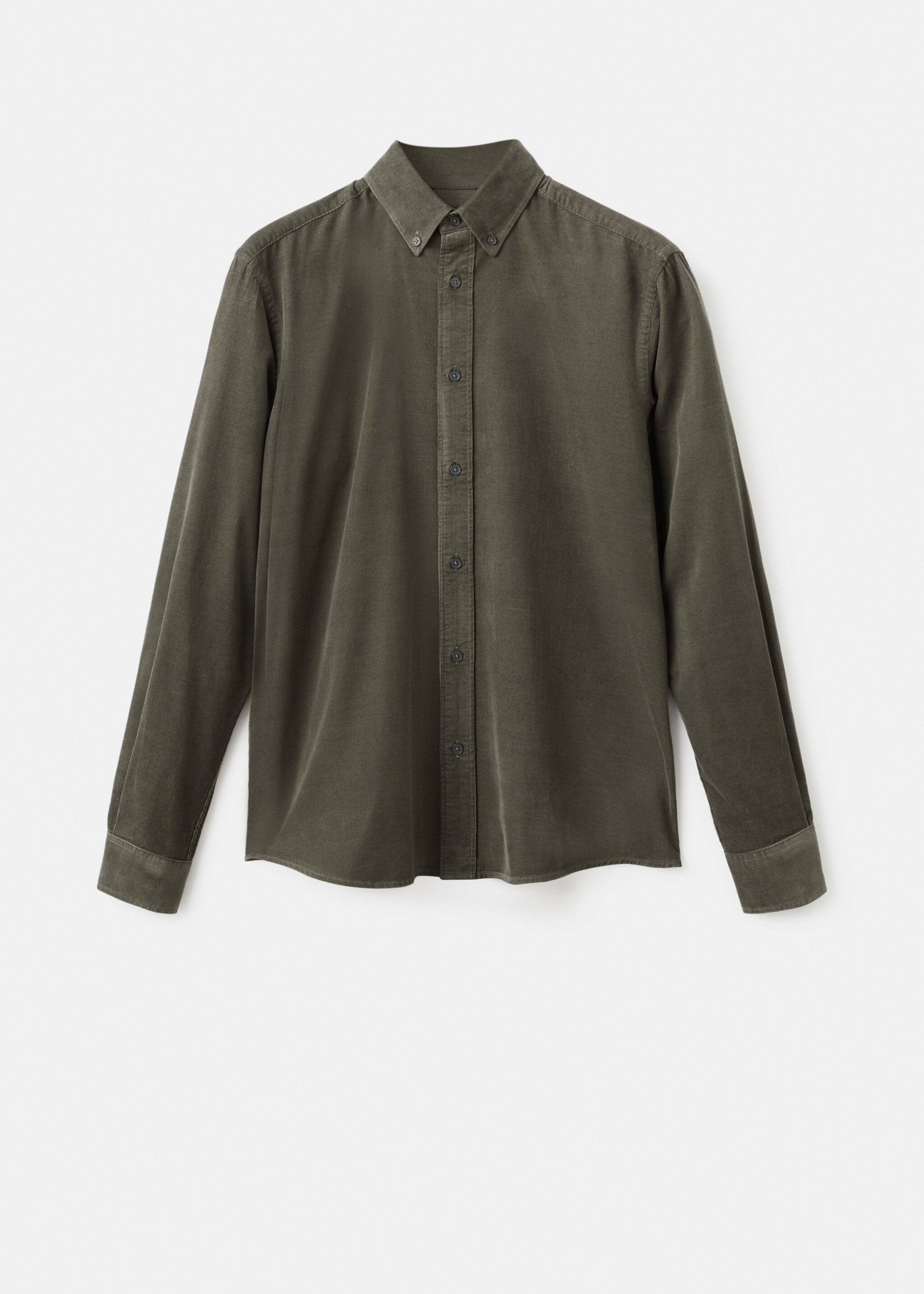 Classic-fit micro-corduroy shirt - Article without model, Dark Green. Ref: 17067899-00.