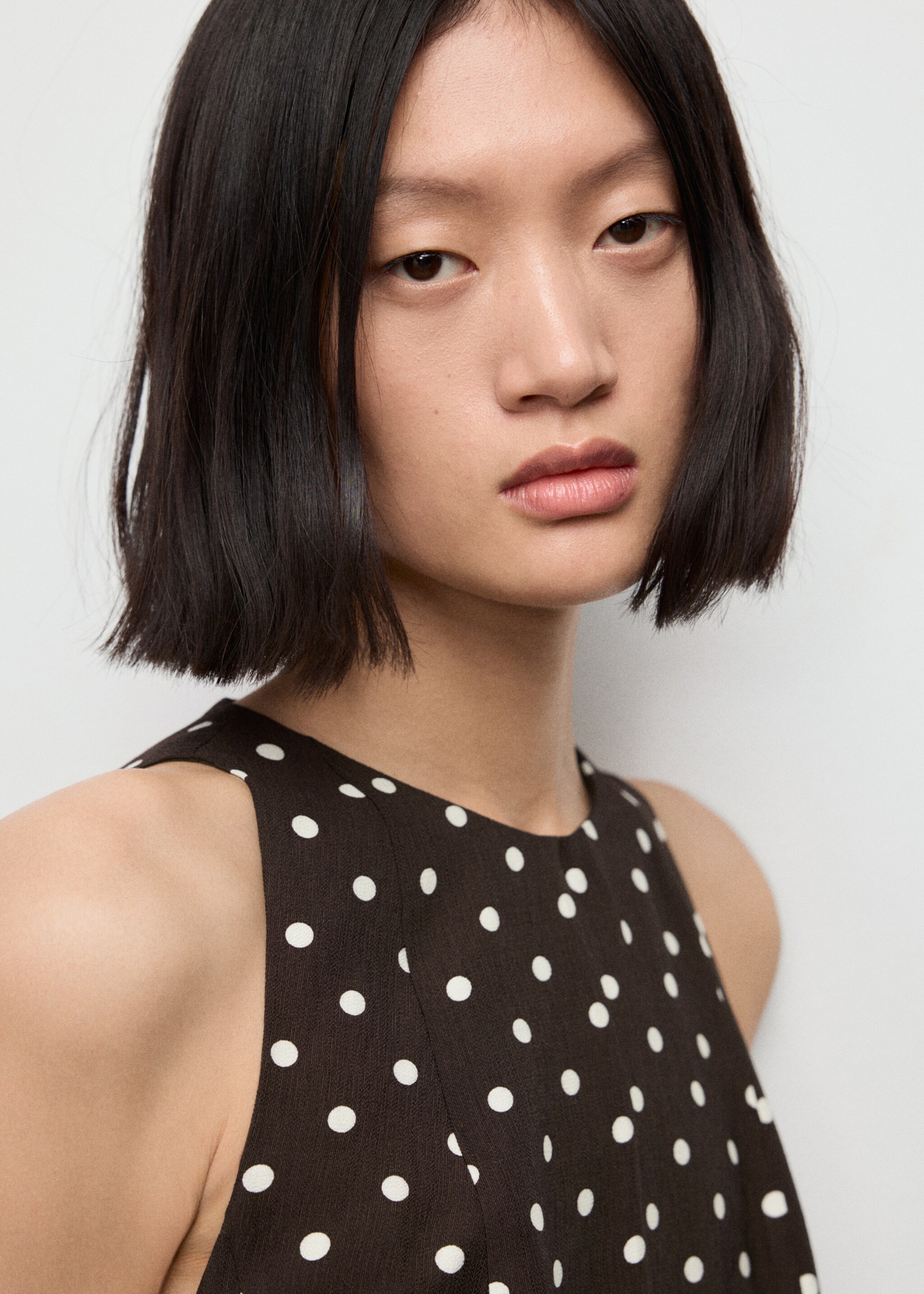 A-line polka-dot dress - Details of the article 1, Chocolate. Ref: 17067909-00.