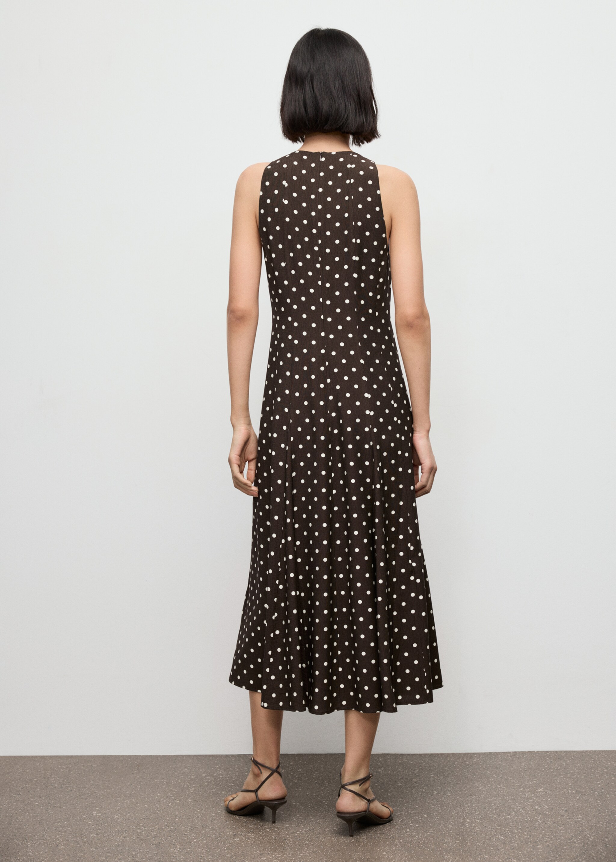 A-line polka-dot dress - Reverse of the article, Chocolate. Ref: 17067909-00.