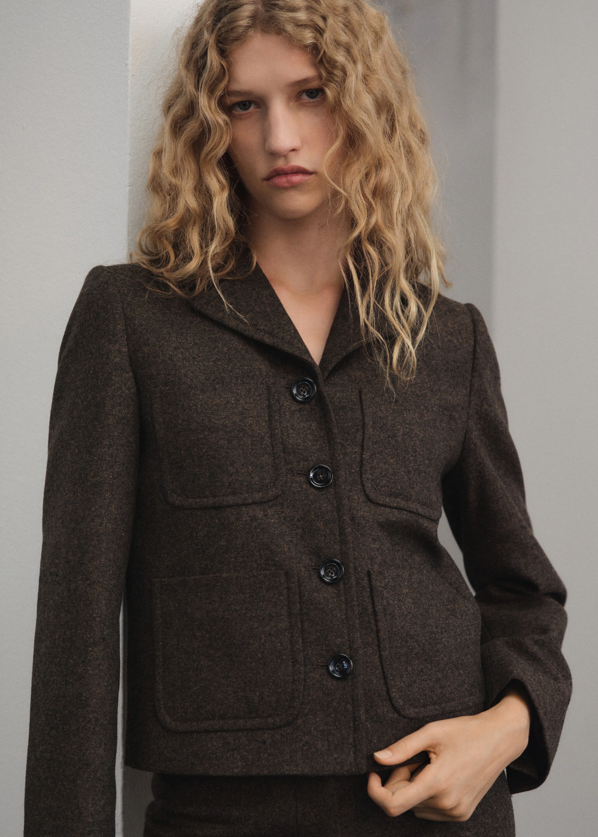 Speckled wool jacket with pockets - Medium plane, Brown. Ref: 17067911-00.