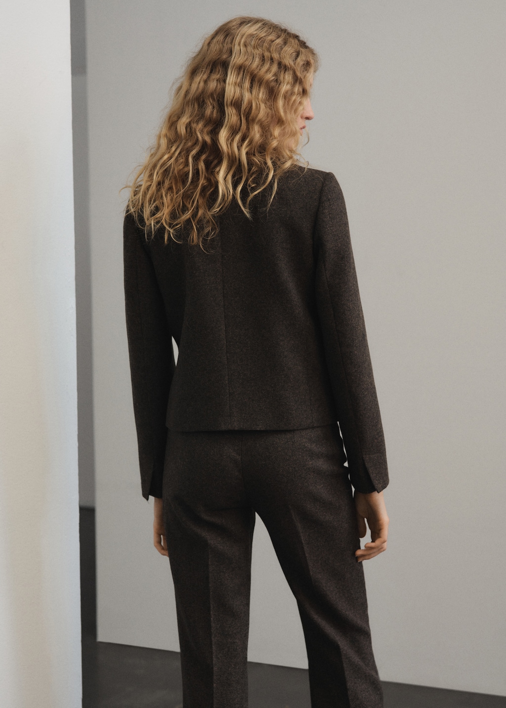 Cropped mottled wool suit jacket