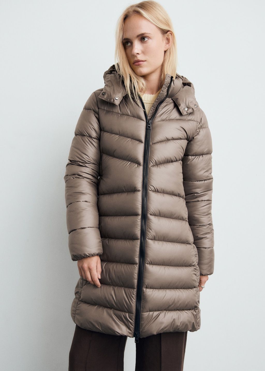 Mango Midi quilted anorak with hood