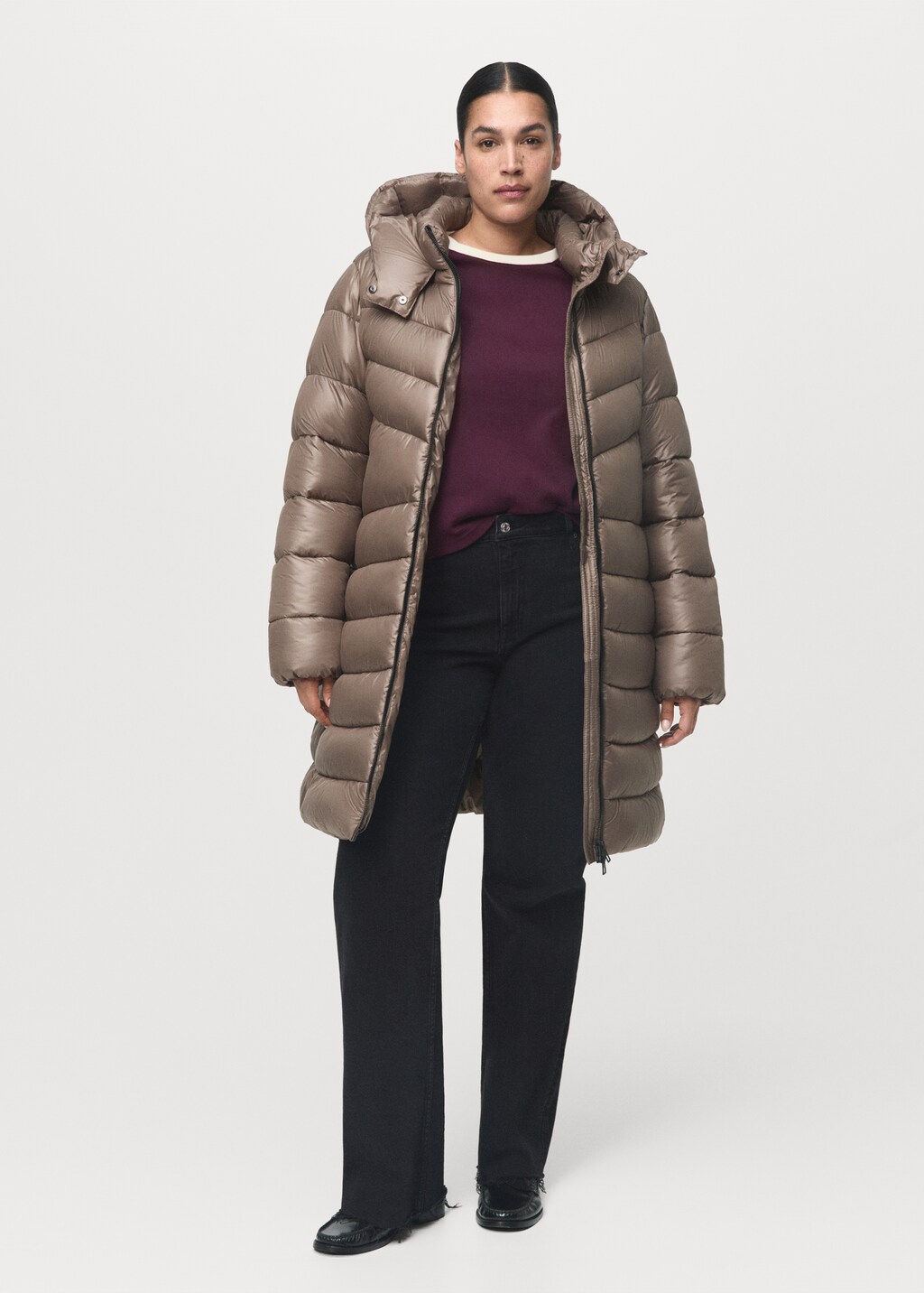 Mango Midi quilted anorak with hood