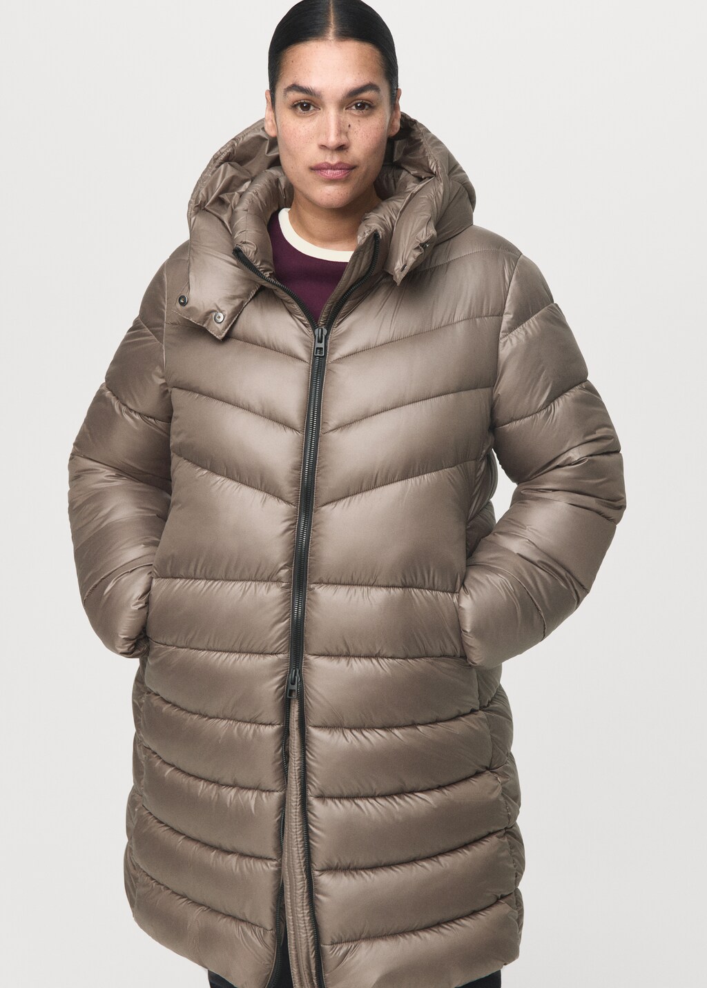 Mango Midi quilted anorak with hood