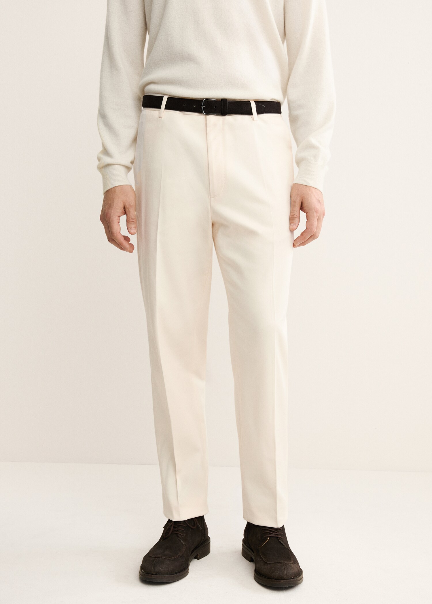 Regular fit pleated cotton trousers - Medium plane