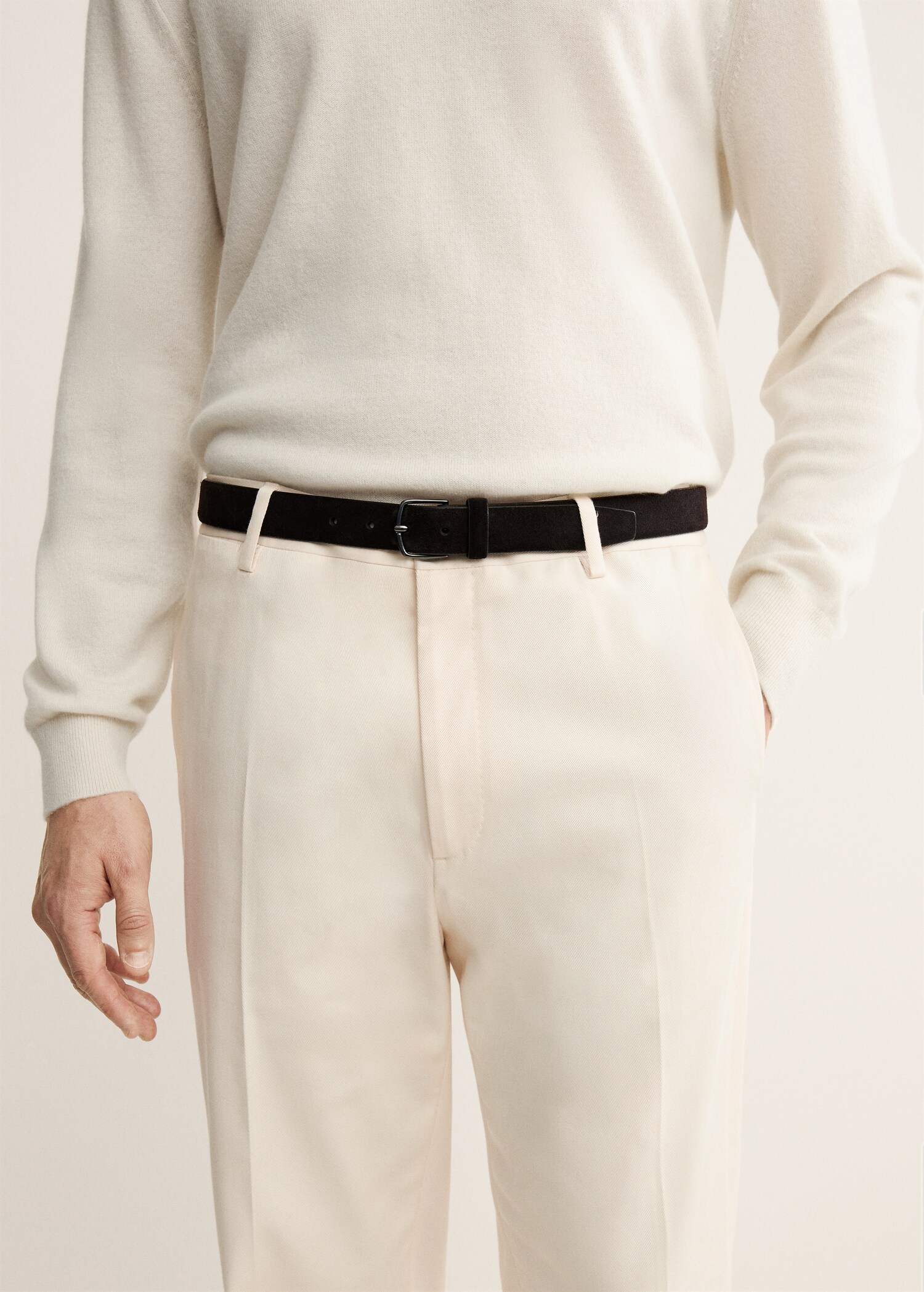 Regular fit pleated cotton trousers - Details of the article 1