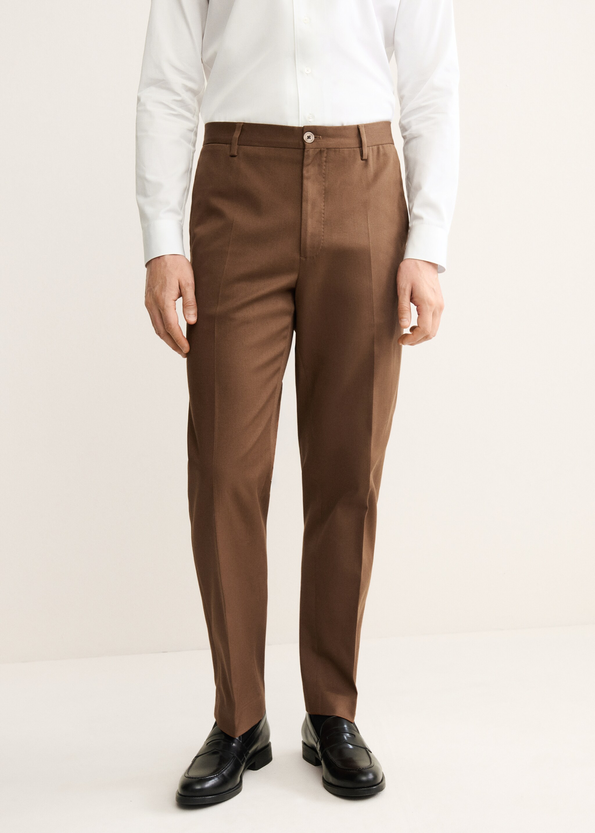 Pantalón regular fit algodón pinzas - Plano medio, Naranja. Ref: 17068266-00.