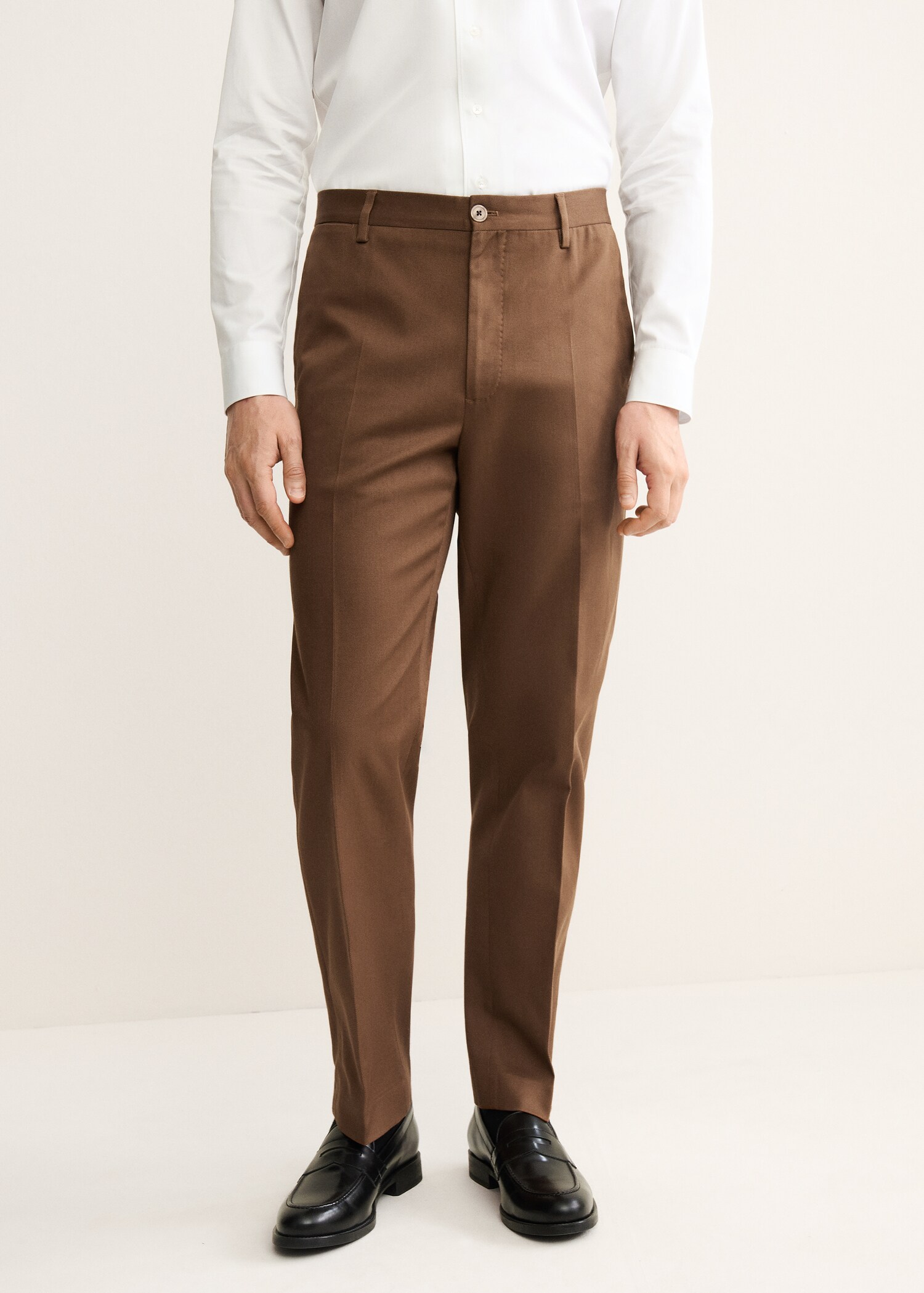 Regular fit pleated cotton trousers - Medium plane