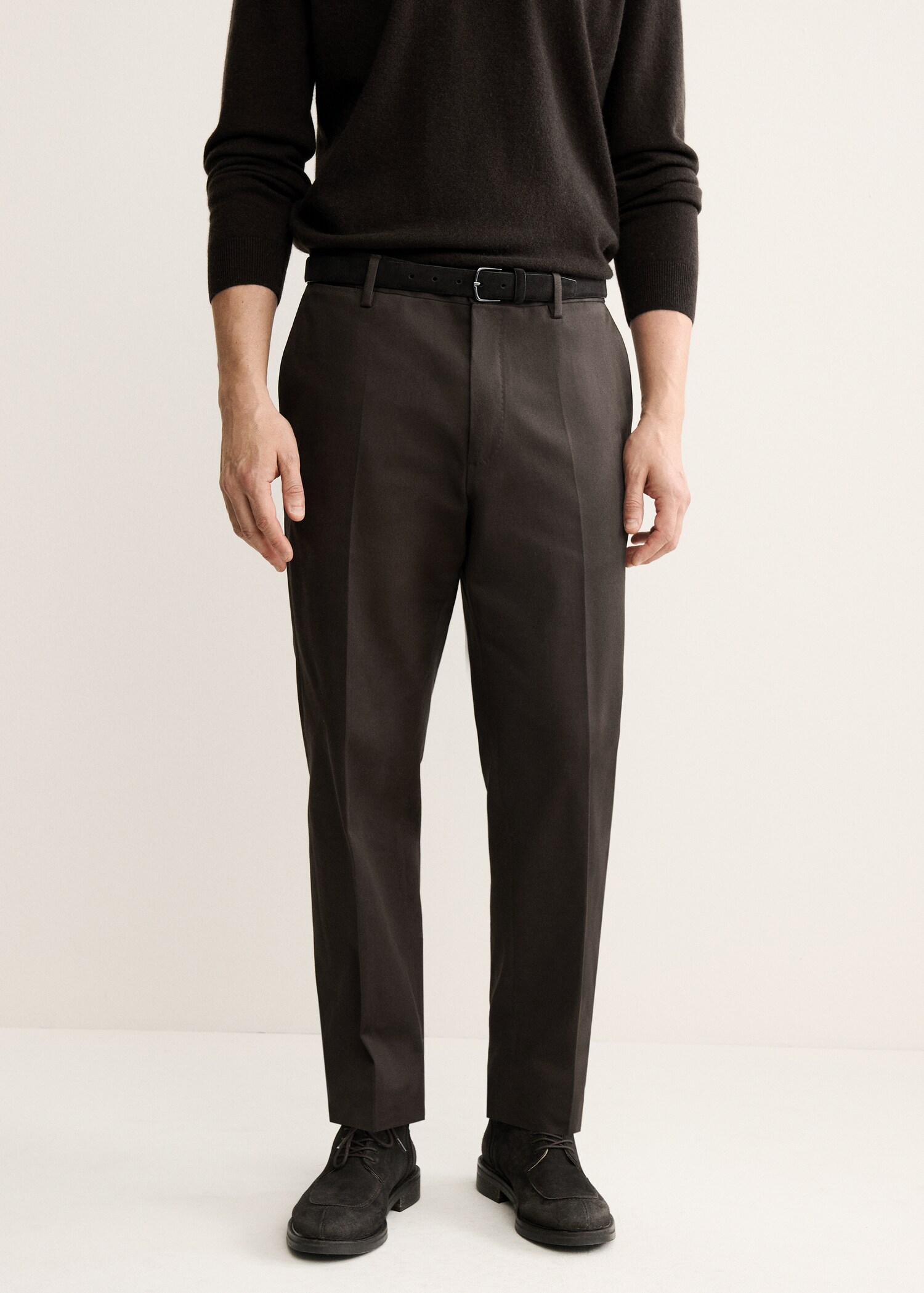 Regular fit pleated cotton trousers - Medium plane