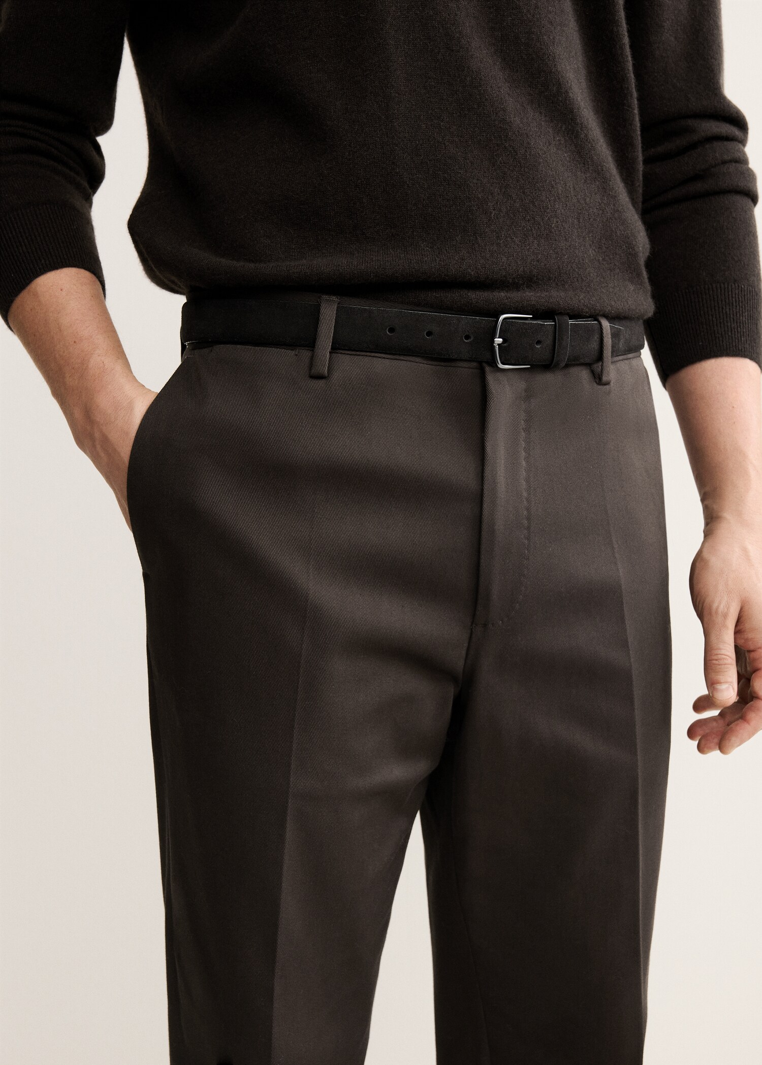 Regular fit pleated cotton trousers - Details of the article 1