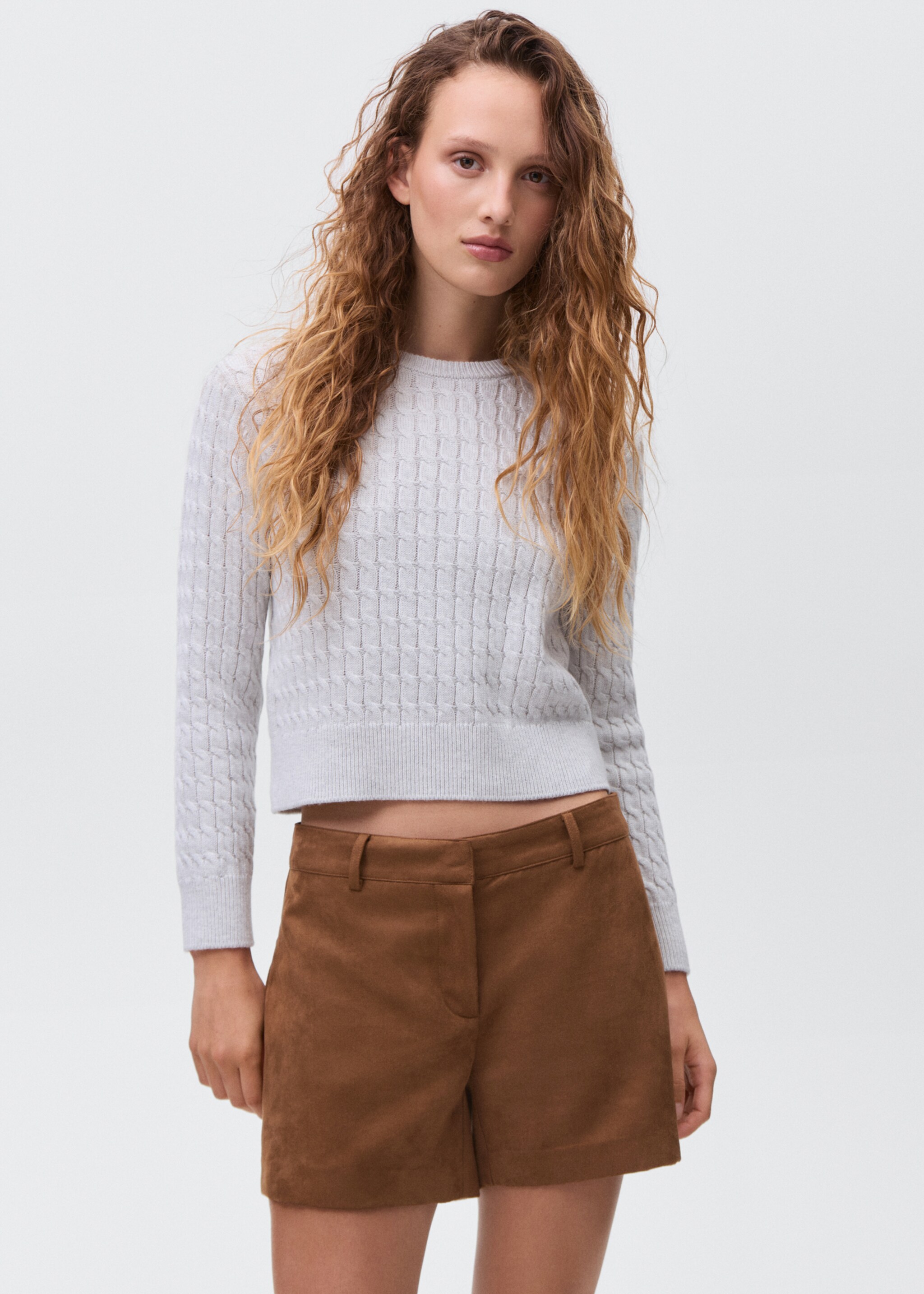 Suede-effect shorts - Details of the article 1, Medium Brown. Ref: 17068267-00.