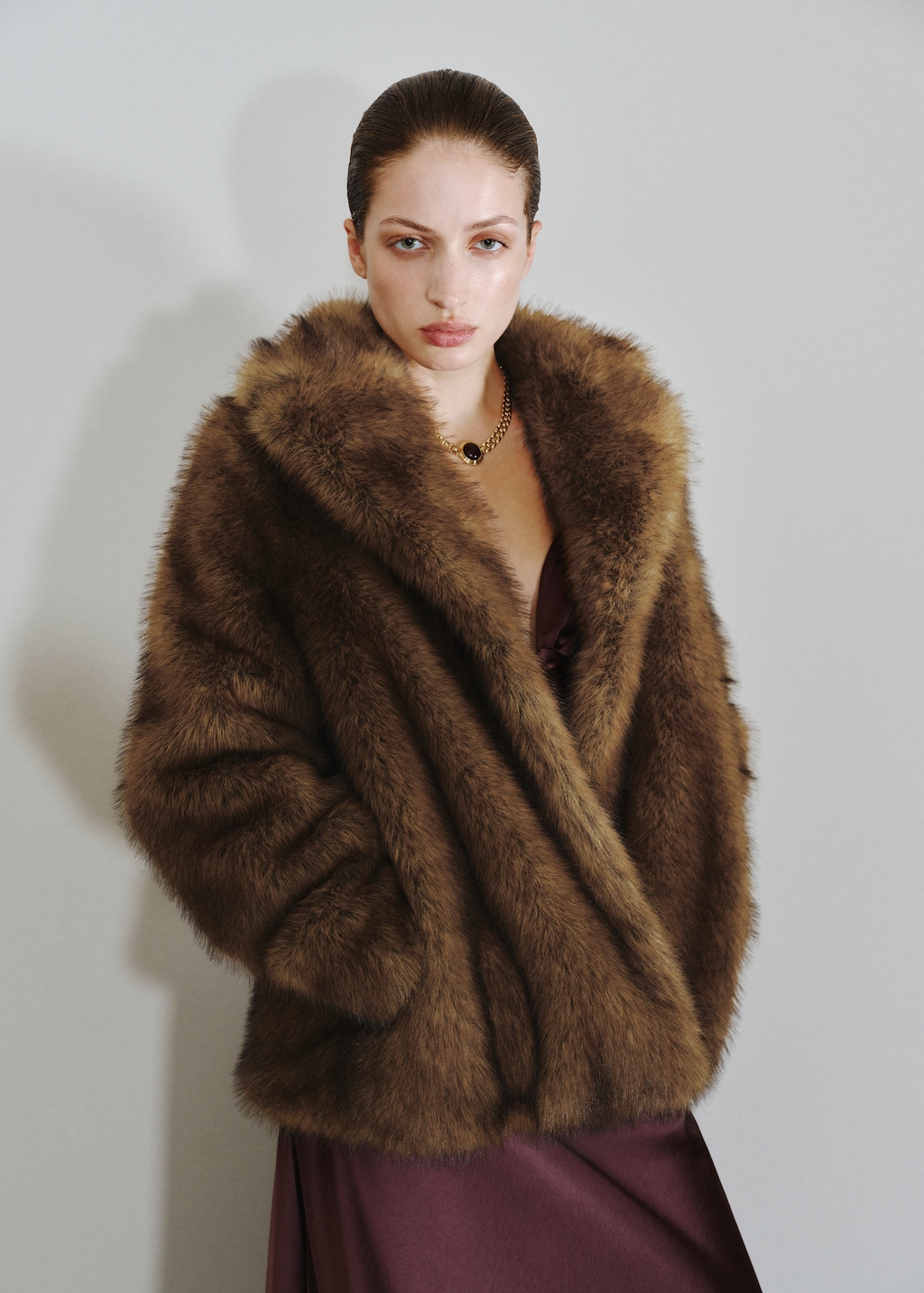 Faux-fur coat with lapels
