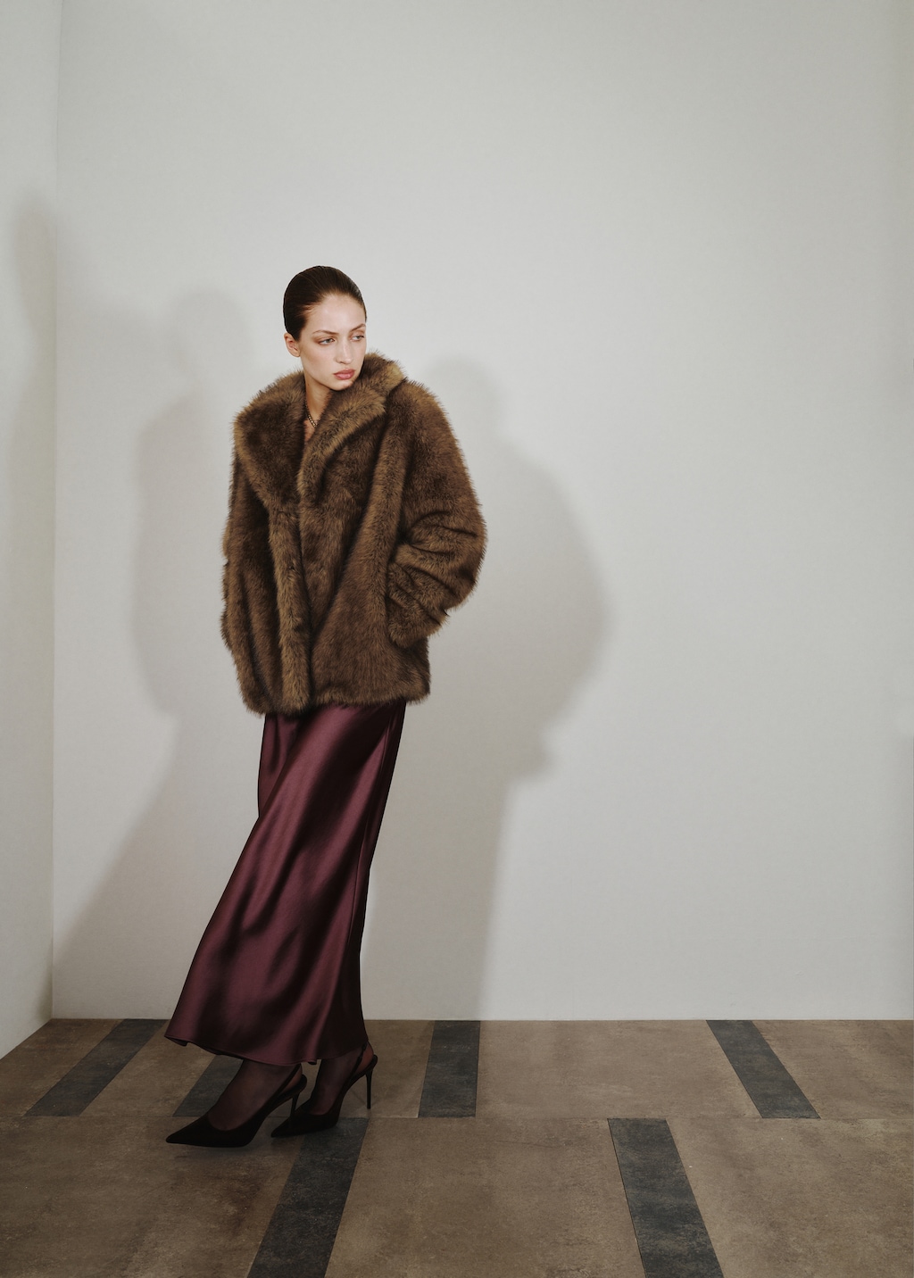 Faux-fur coat with lapels