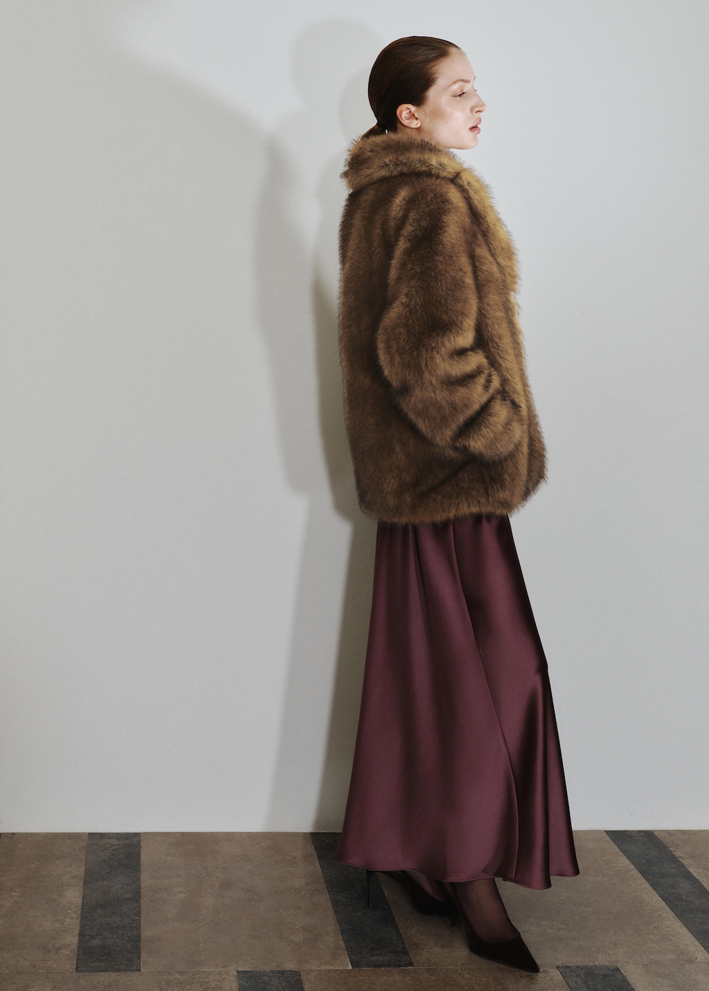 Faux-fur coat with lapels
