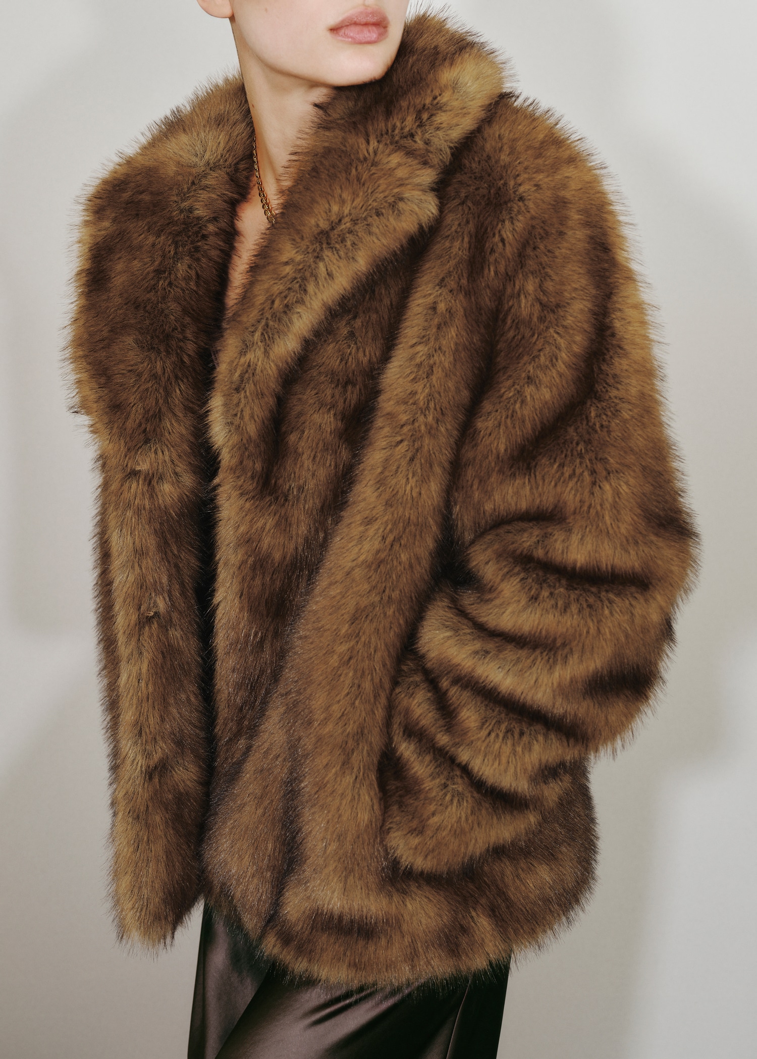 Faux-fur coat with lapels Women MANGO USA