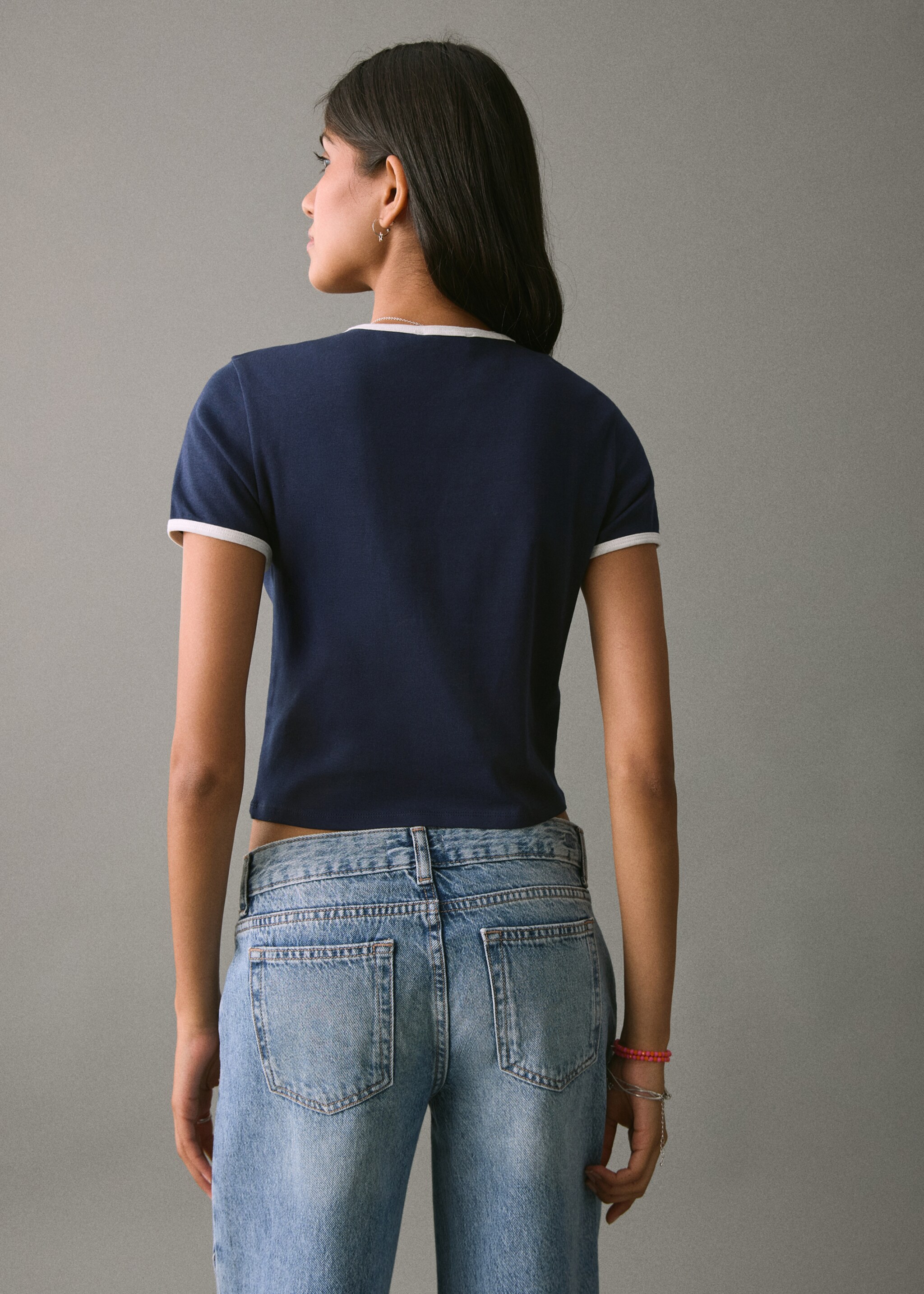T-shirt coton brodé - Verso de l’article, Bleu marine. Ref: 17068269-00.