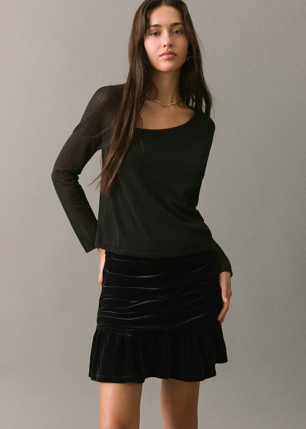 Draped velvet skirt