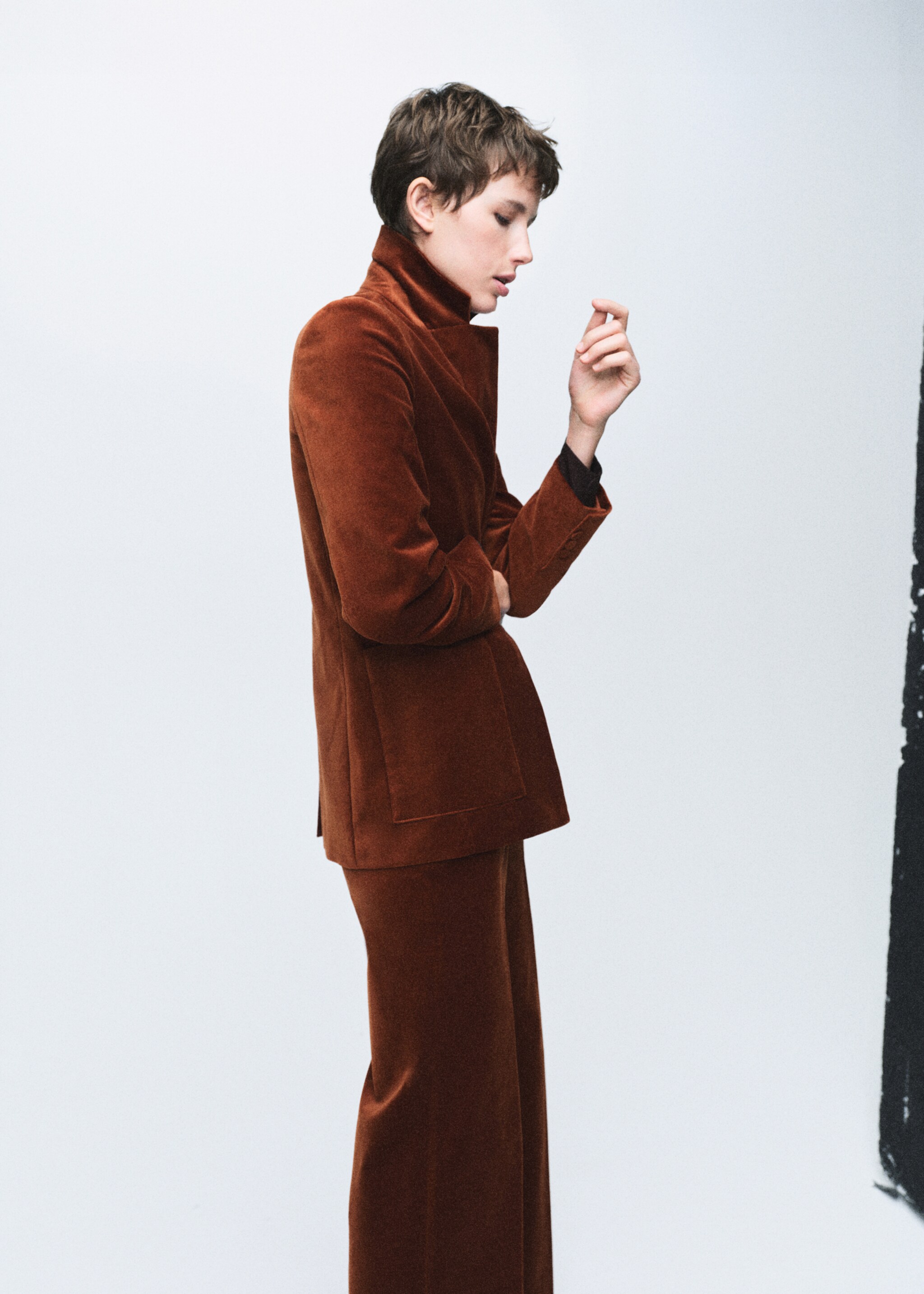 Blazer en velours à poches - Plan moyen, Orange brûlé. Ref: 17068285-00.