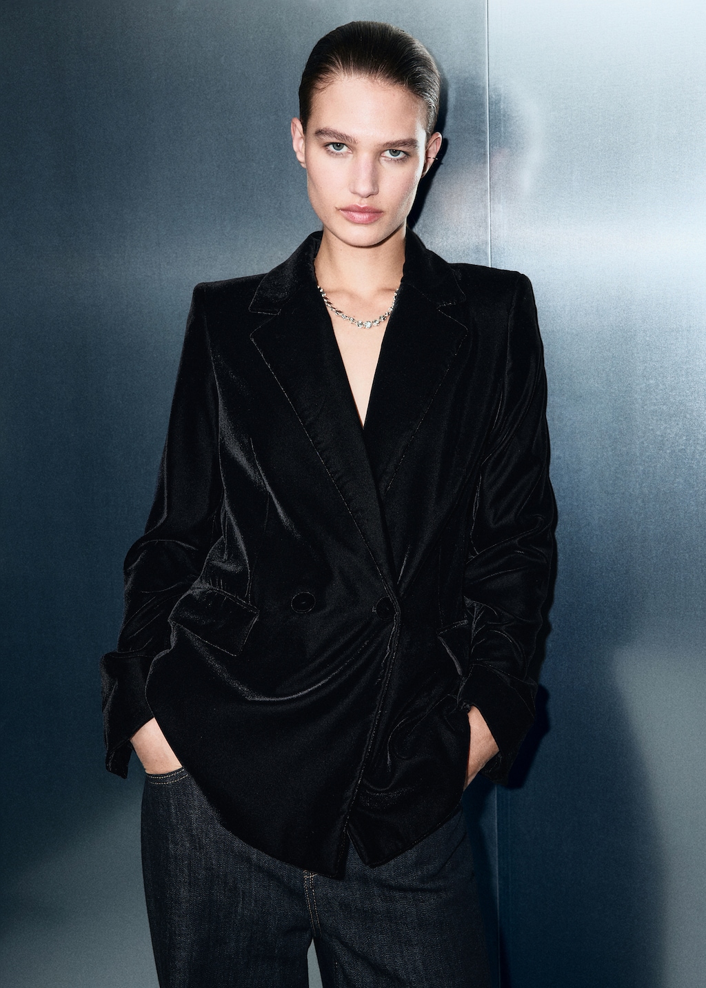 Double-breasted velvet jacket