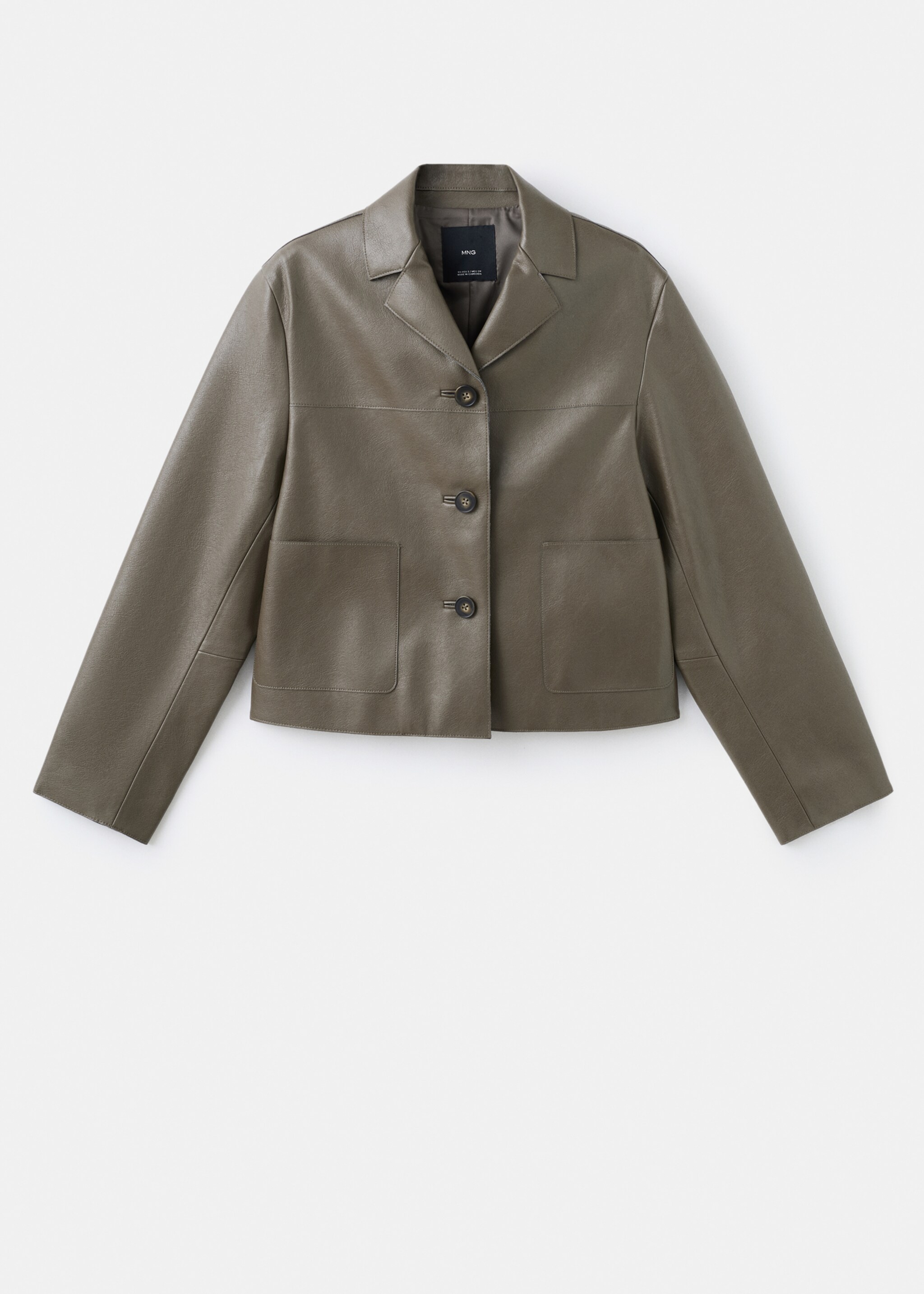 Leather-effect jacket with pockets - Article without model, Olive Green. Ref: 17068288-00.