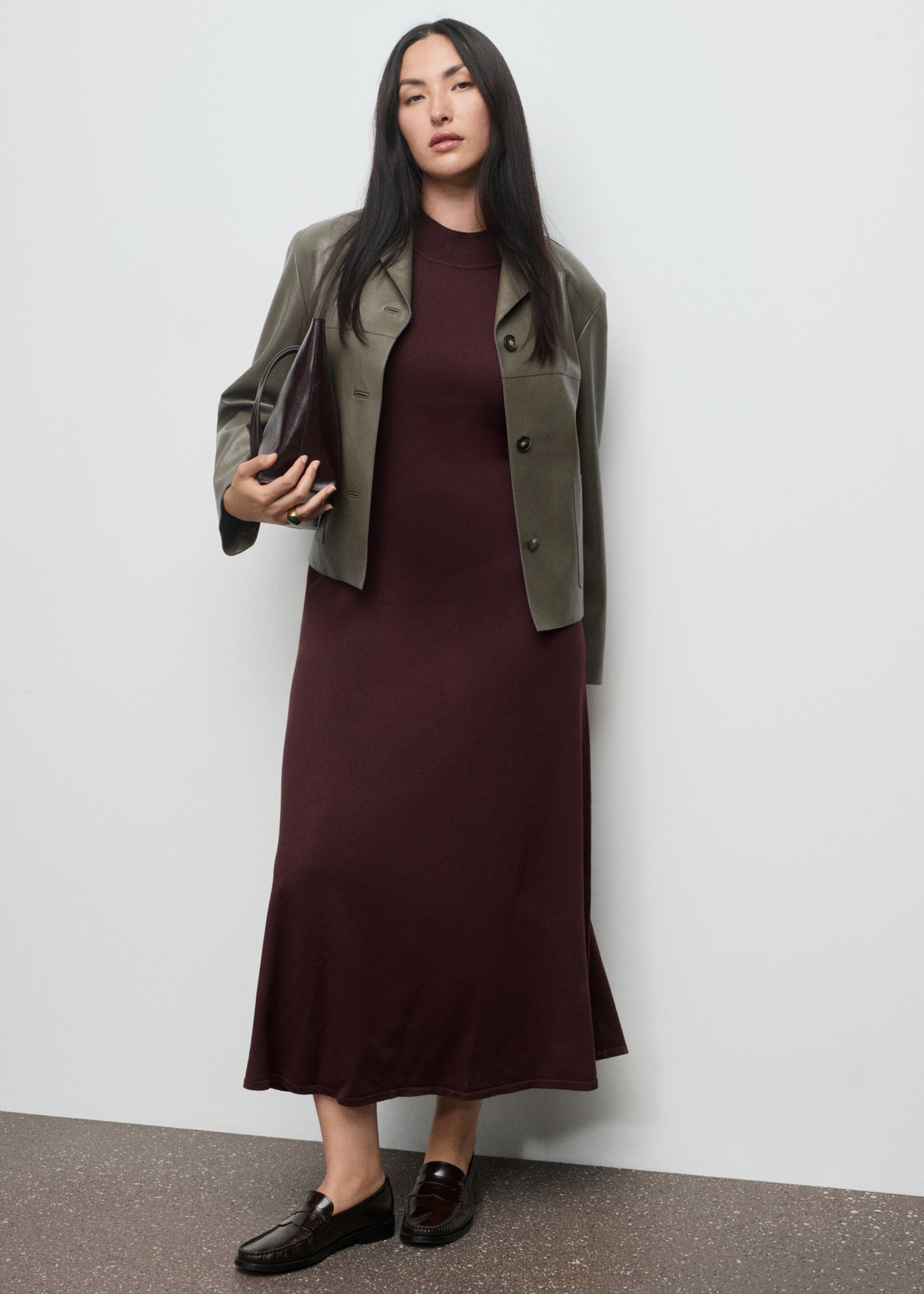 Leather-effect jacket with pockets - Details of the article 3, Olive Green. Ref: 17068288-00.