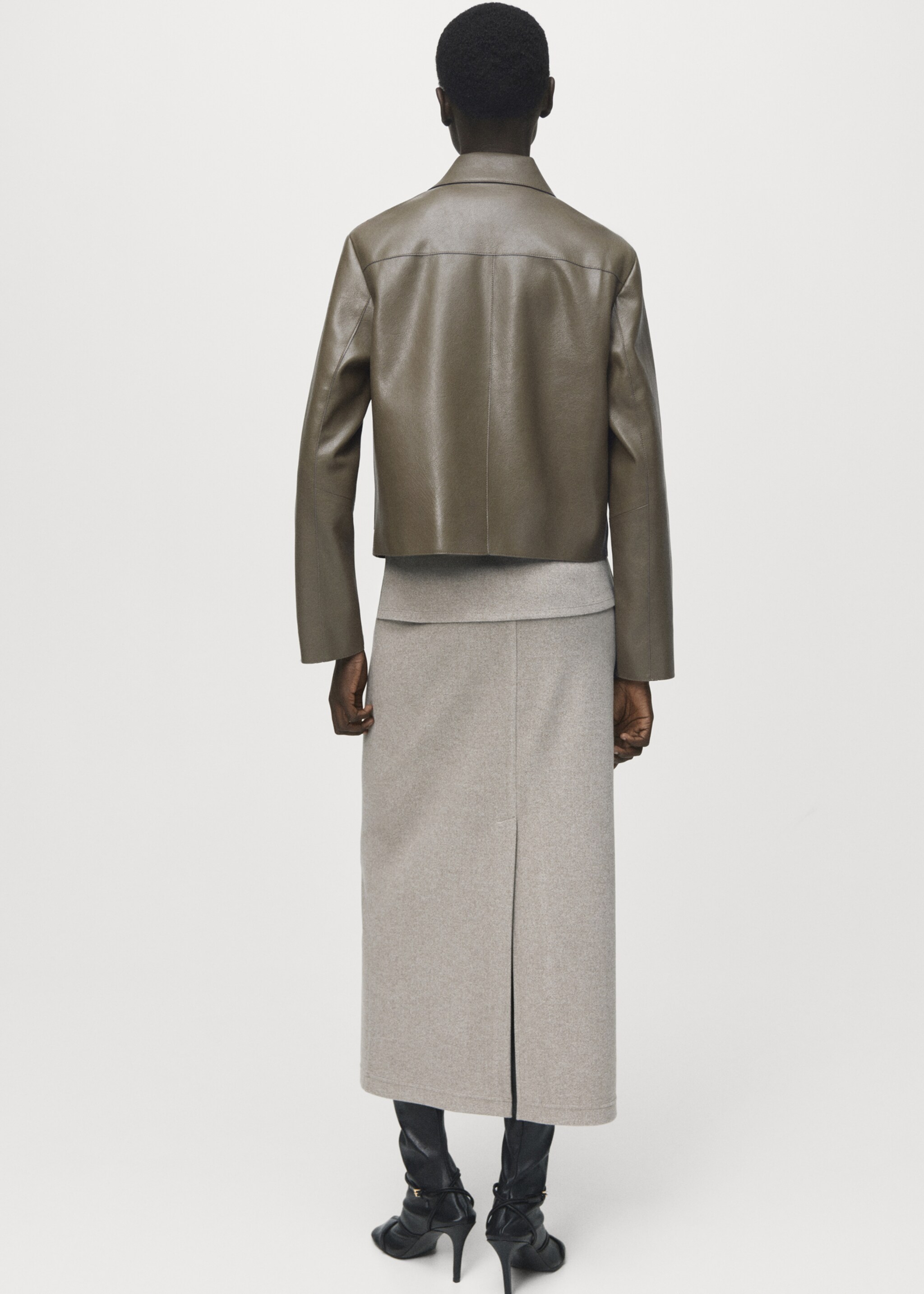Leather-effect jacket with pockets - Reverse of the article, Olive Green. Ref: 17068288-00.