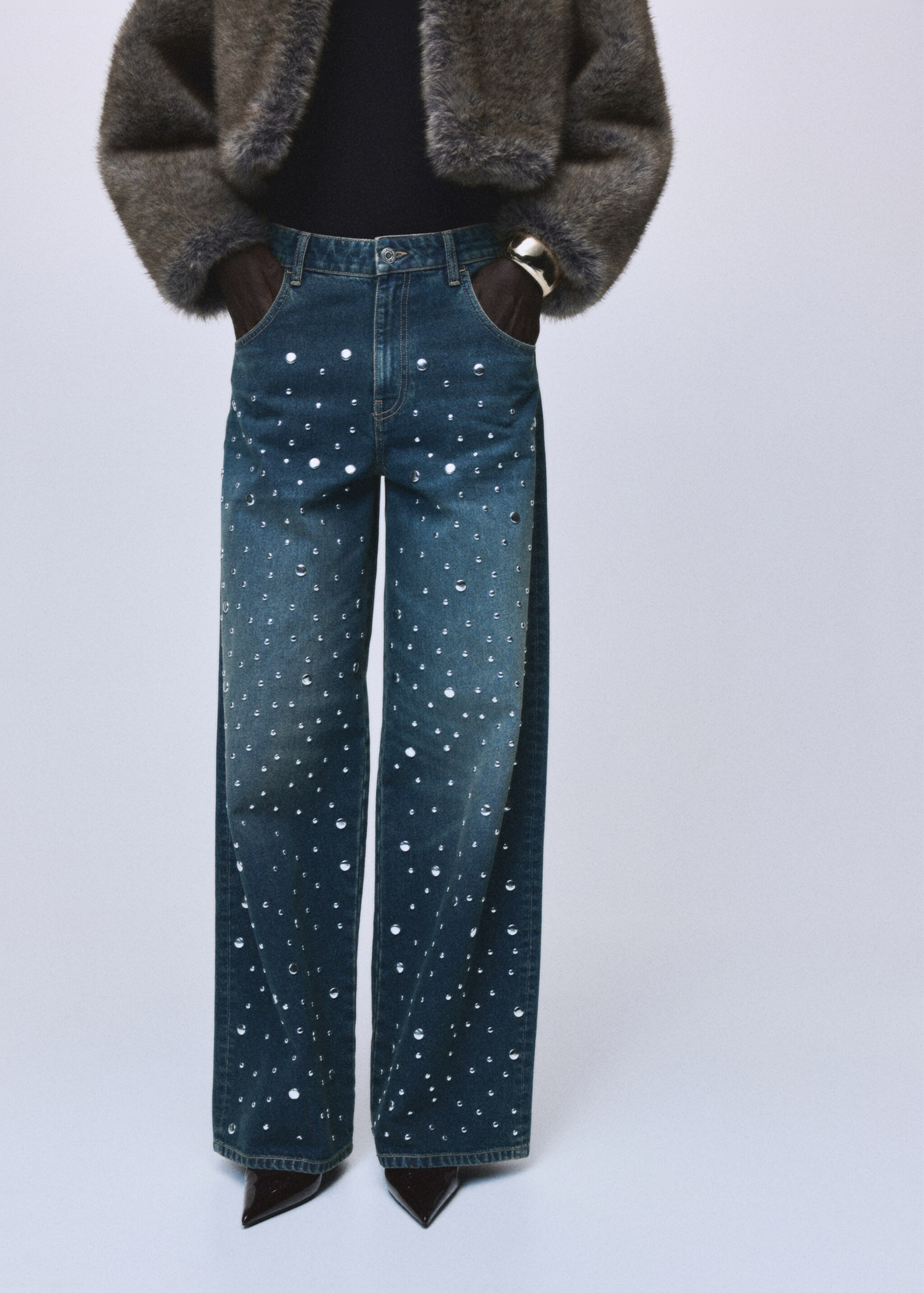 Straight-fit jeans with studs - Medium plane, Dark Blue. Ref: 17068290-00.