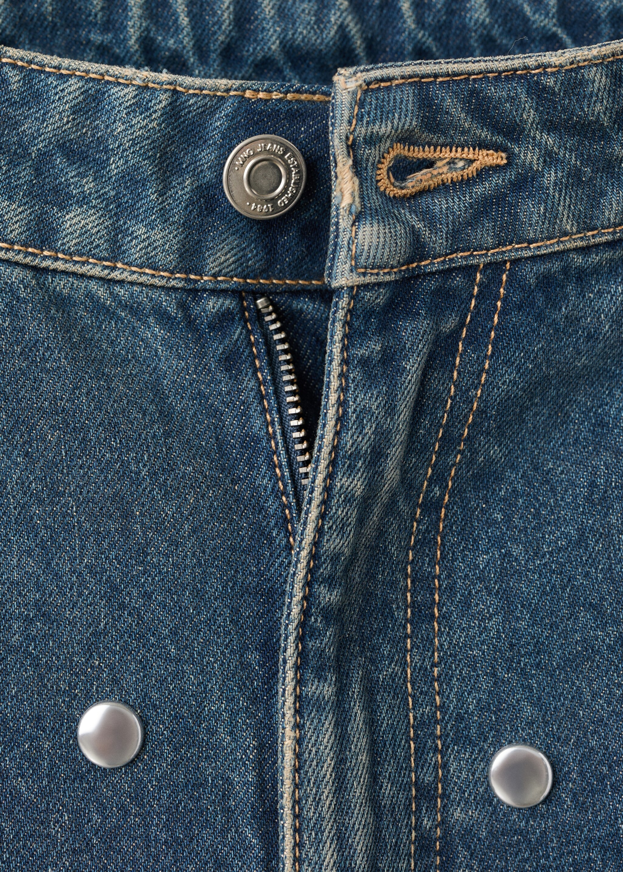 Straight-fit jeans with studs - Details of the article 8, Dark Blue. Ref: 17068290-00.