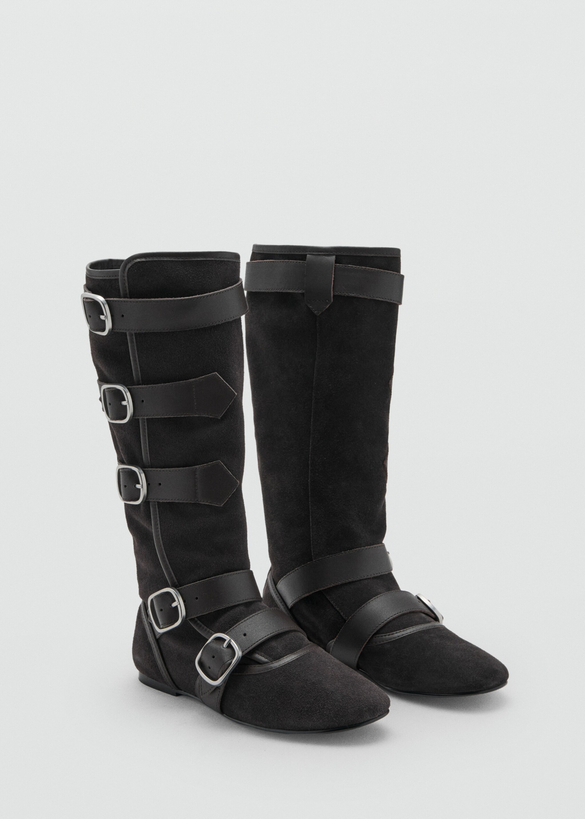 Suede boots with buckle - Medium plane, Dark Heather Grey. Ref: 17068631-00.