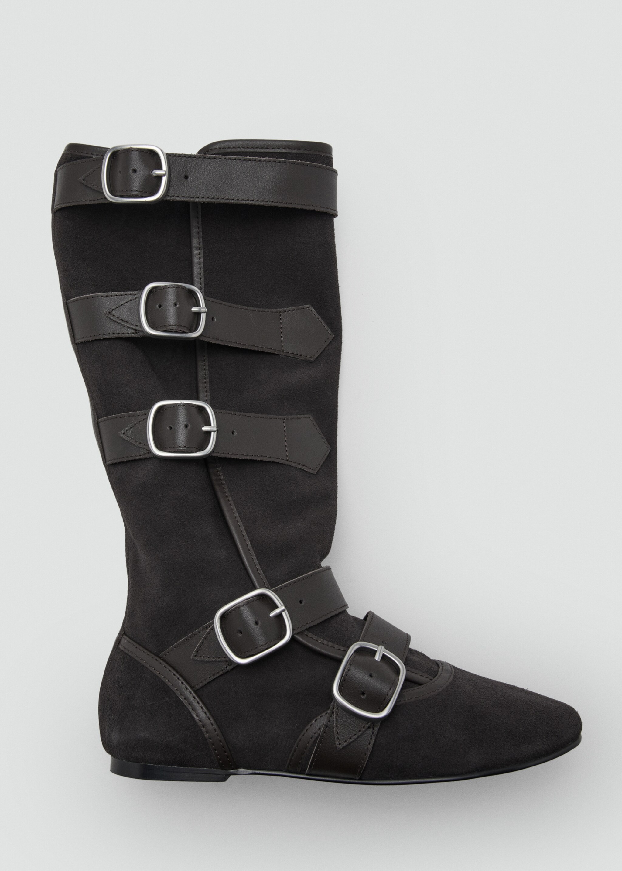 Suede boots with buckle - Details of the article 2, Dark Heather Grey. Ref: 17068631-00.