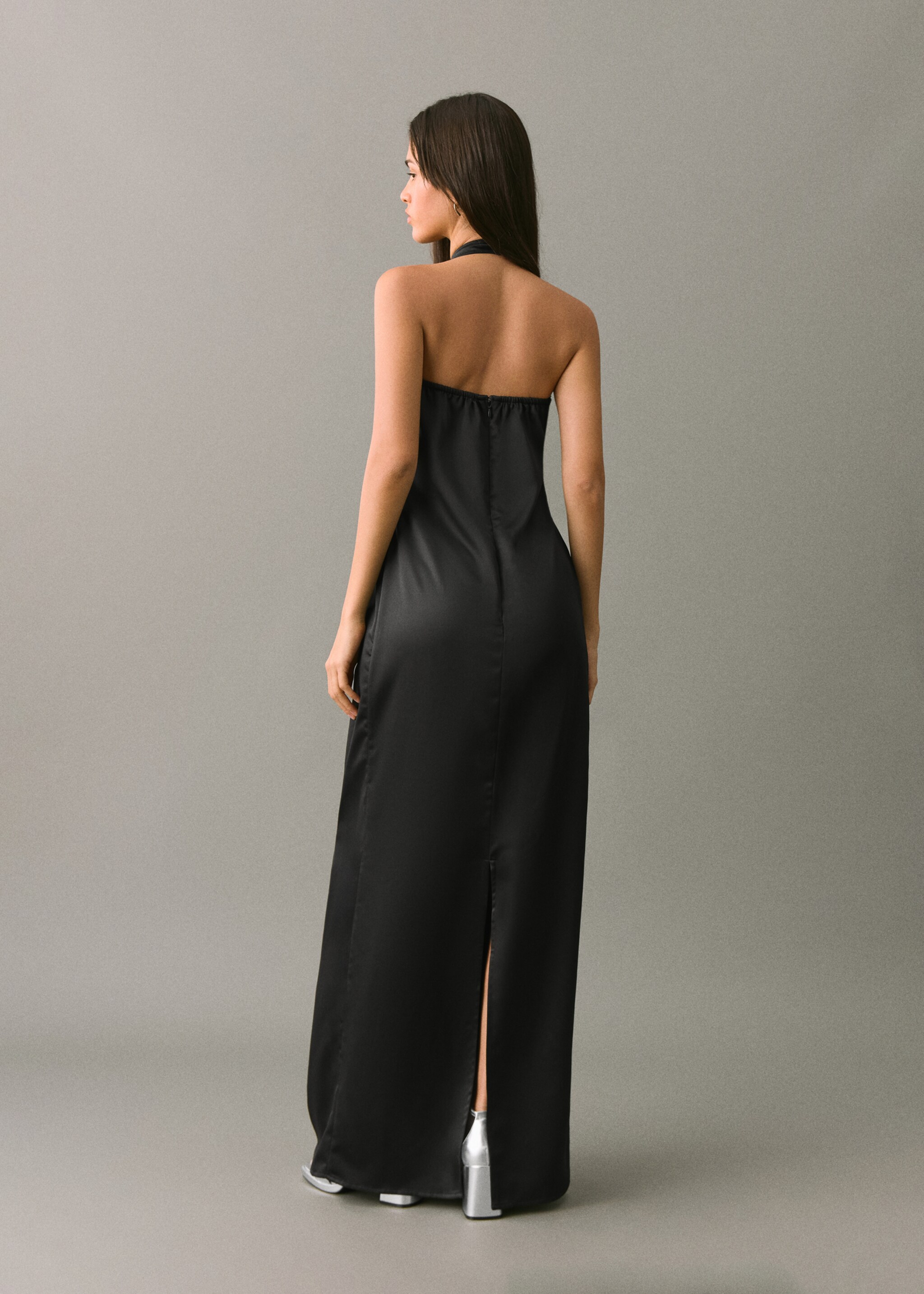 Satin halter neck dress - Reverse of the article, Black. Ref: 17068634-00.