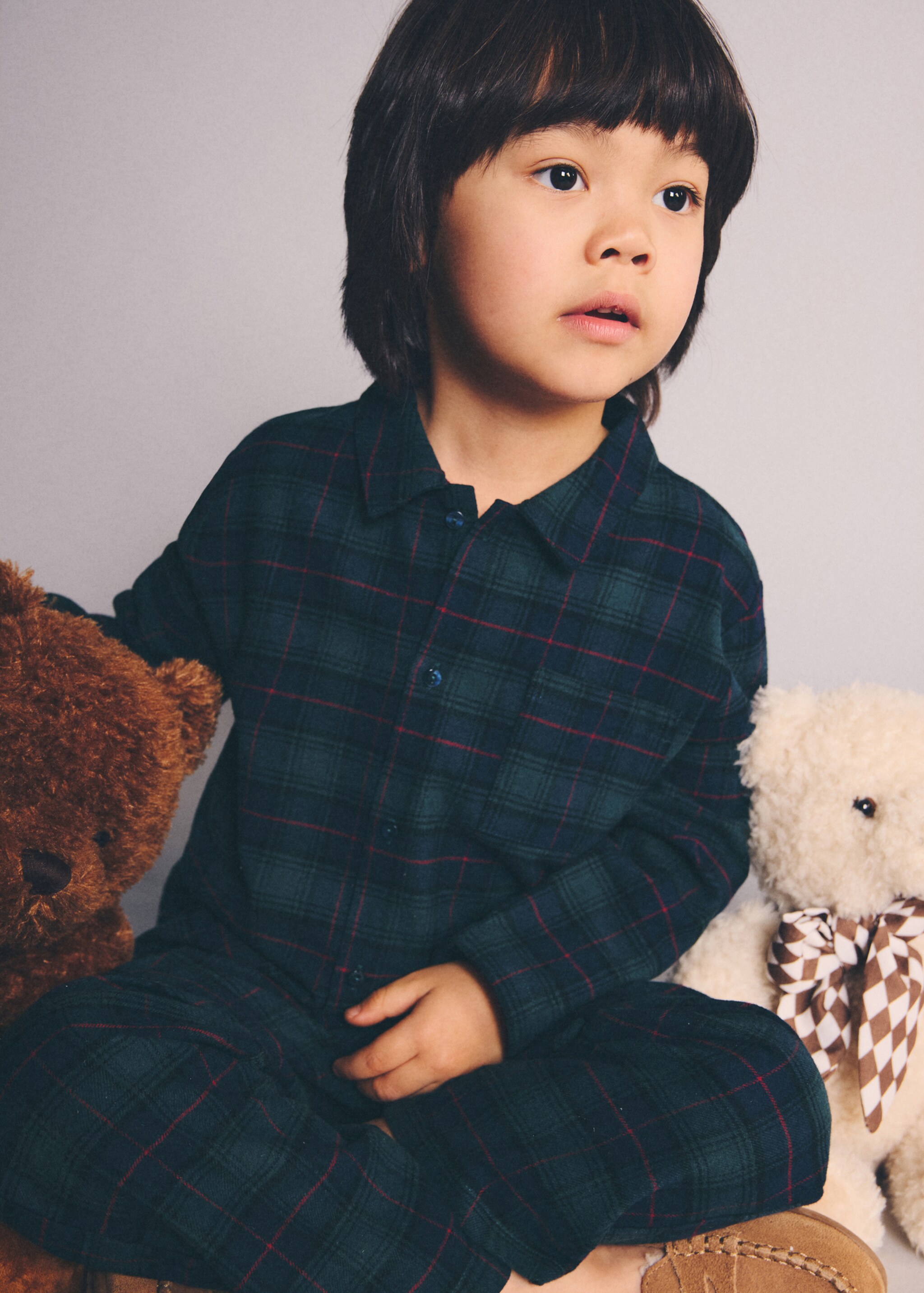 Set of long check pyjamas - Medium plane, Forest Green. Ref: 17068638-00.