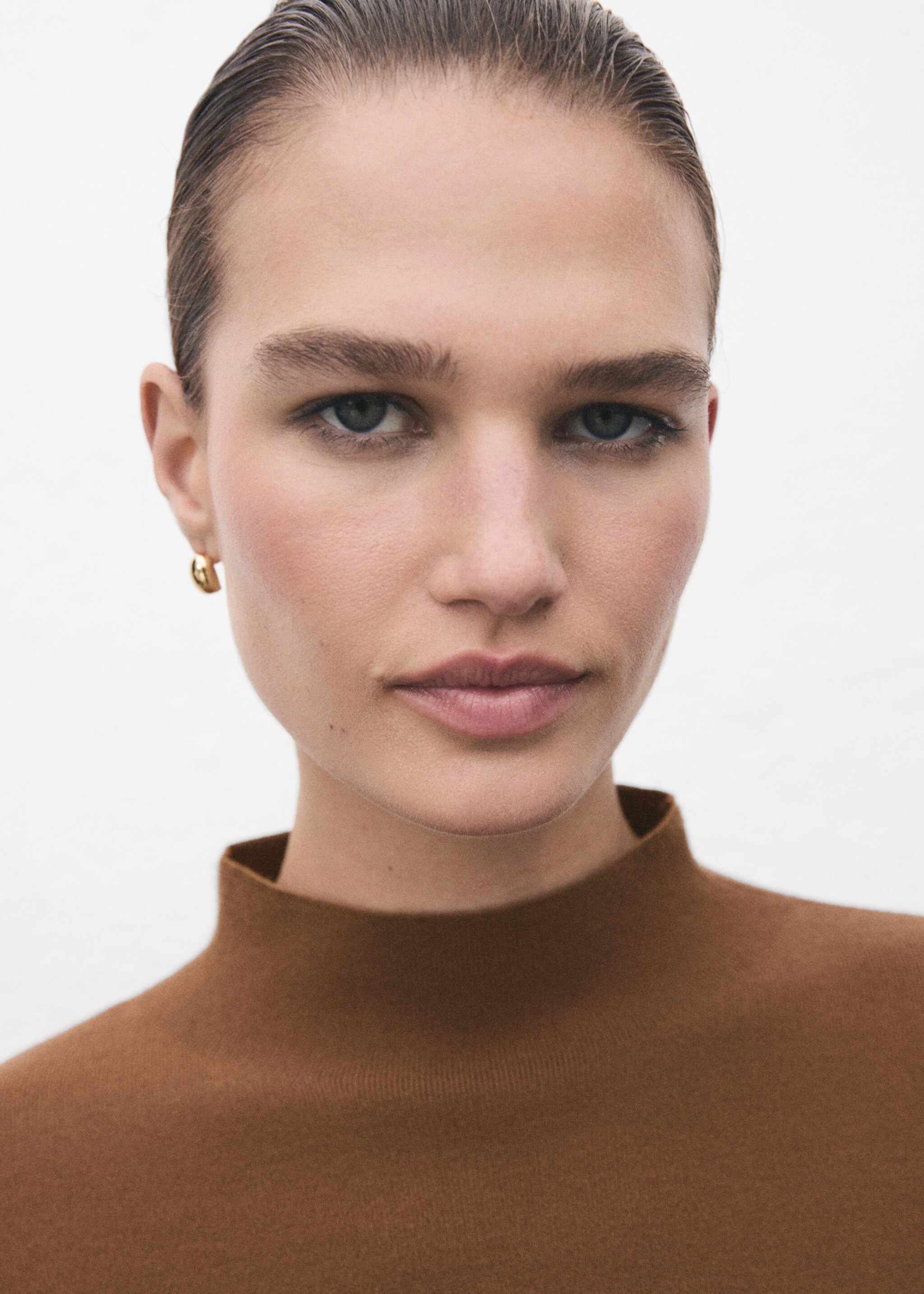 High collar sweater - Details of the article 6, Caramel. Ref: 17068639-00.