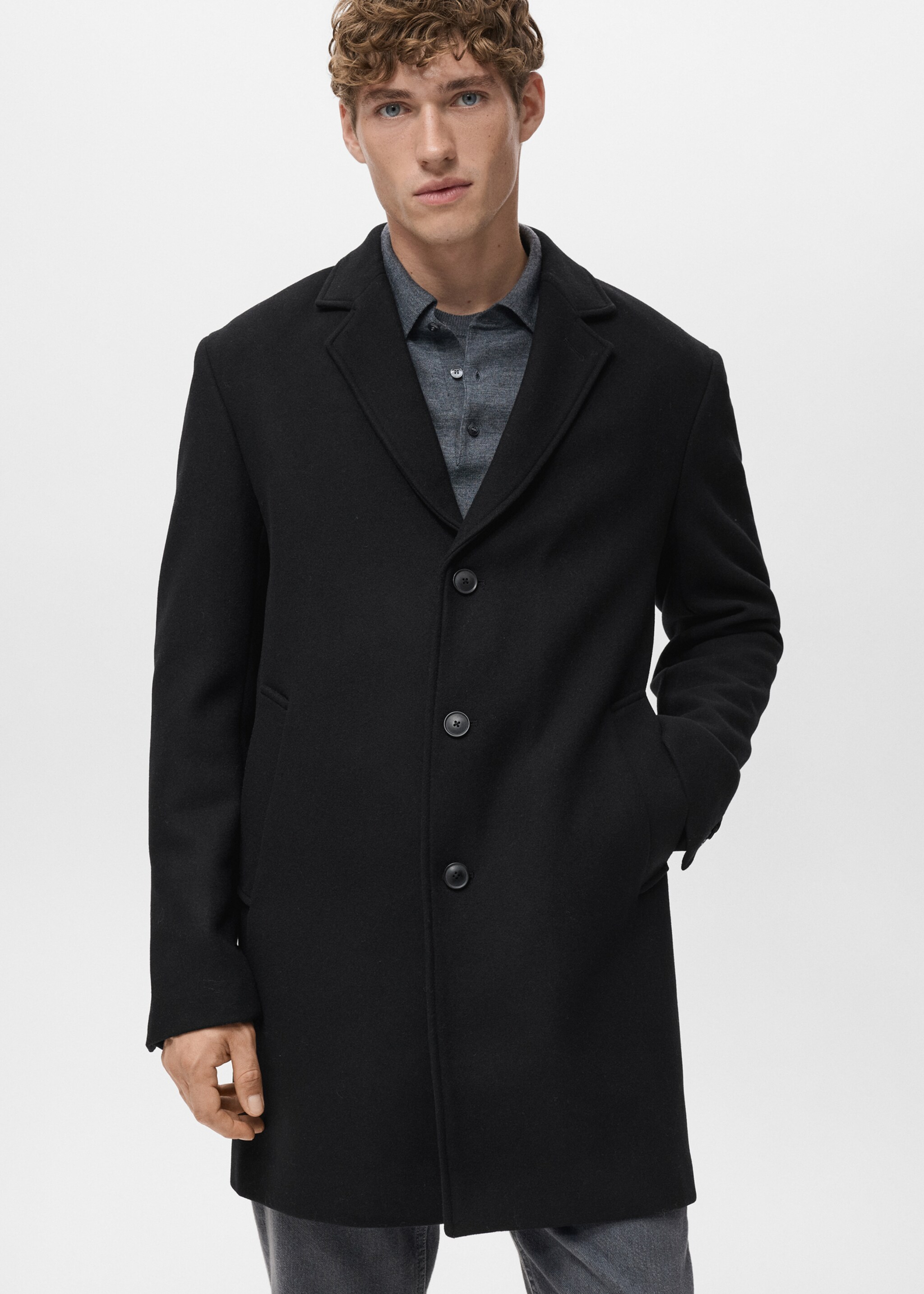 Abrigo ligero lana reciclada - Plano medio, Negro. Ref: 17068640-00.